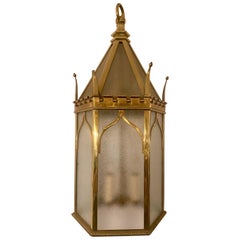 Antique 19th Century English Brass and Frosted Glass Lantern, circa 1890-1900