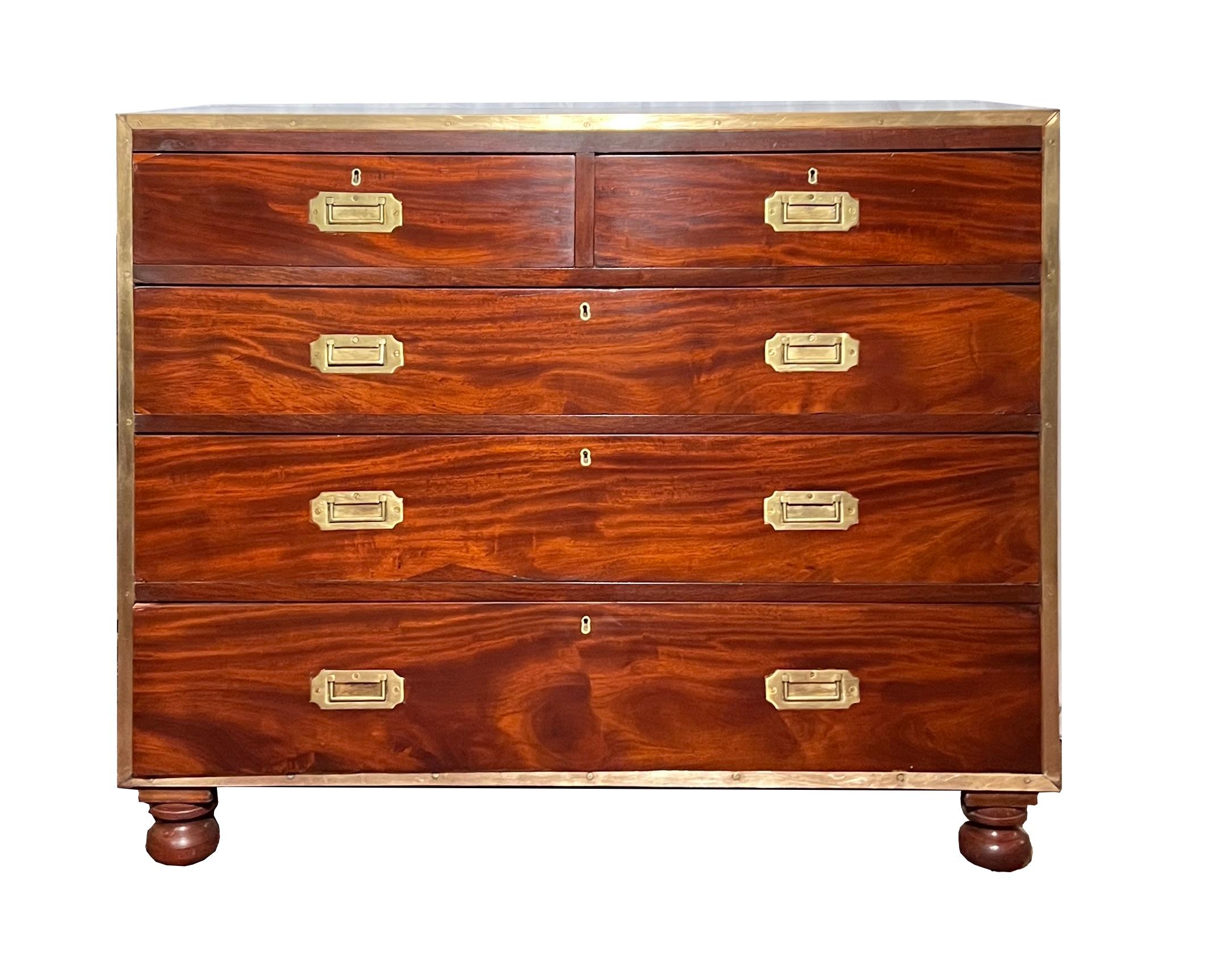 Antique 19th Century English Brass Banded Mahogany Military Chest, Circa 1890. In Good Condition For Sale In New Orleans, LA