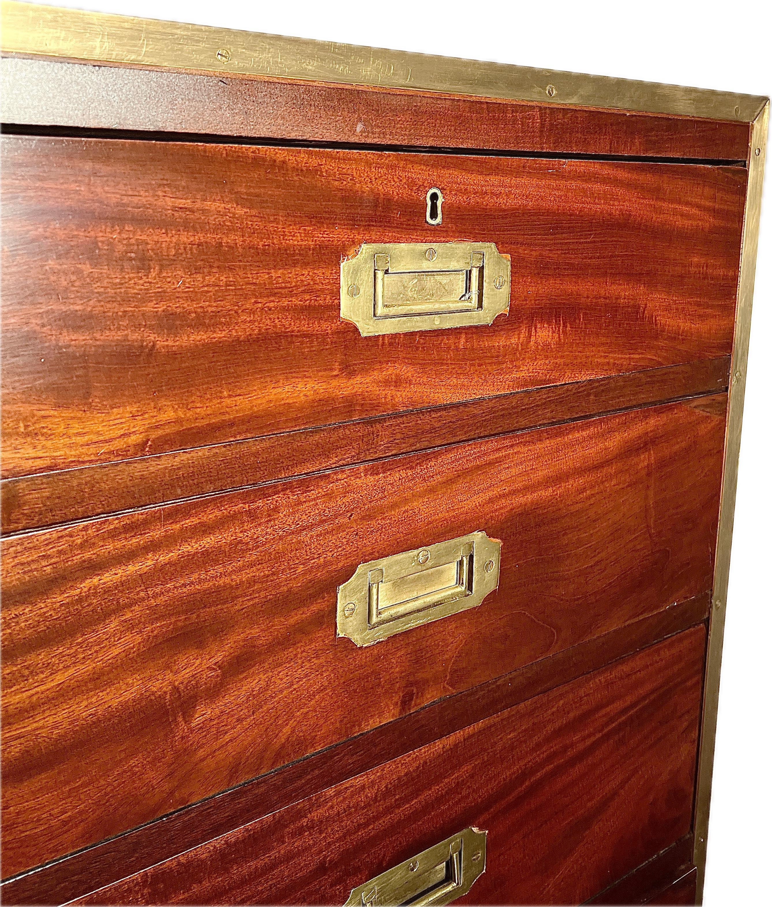 Antique 19th Century English Brass Banded Mahogany Military Chest, Circa 1890. For Sale 2