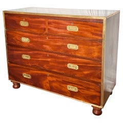 Antique 19th Century English Brass Banded Mahogany Military Chest, Circa 1890.