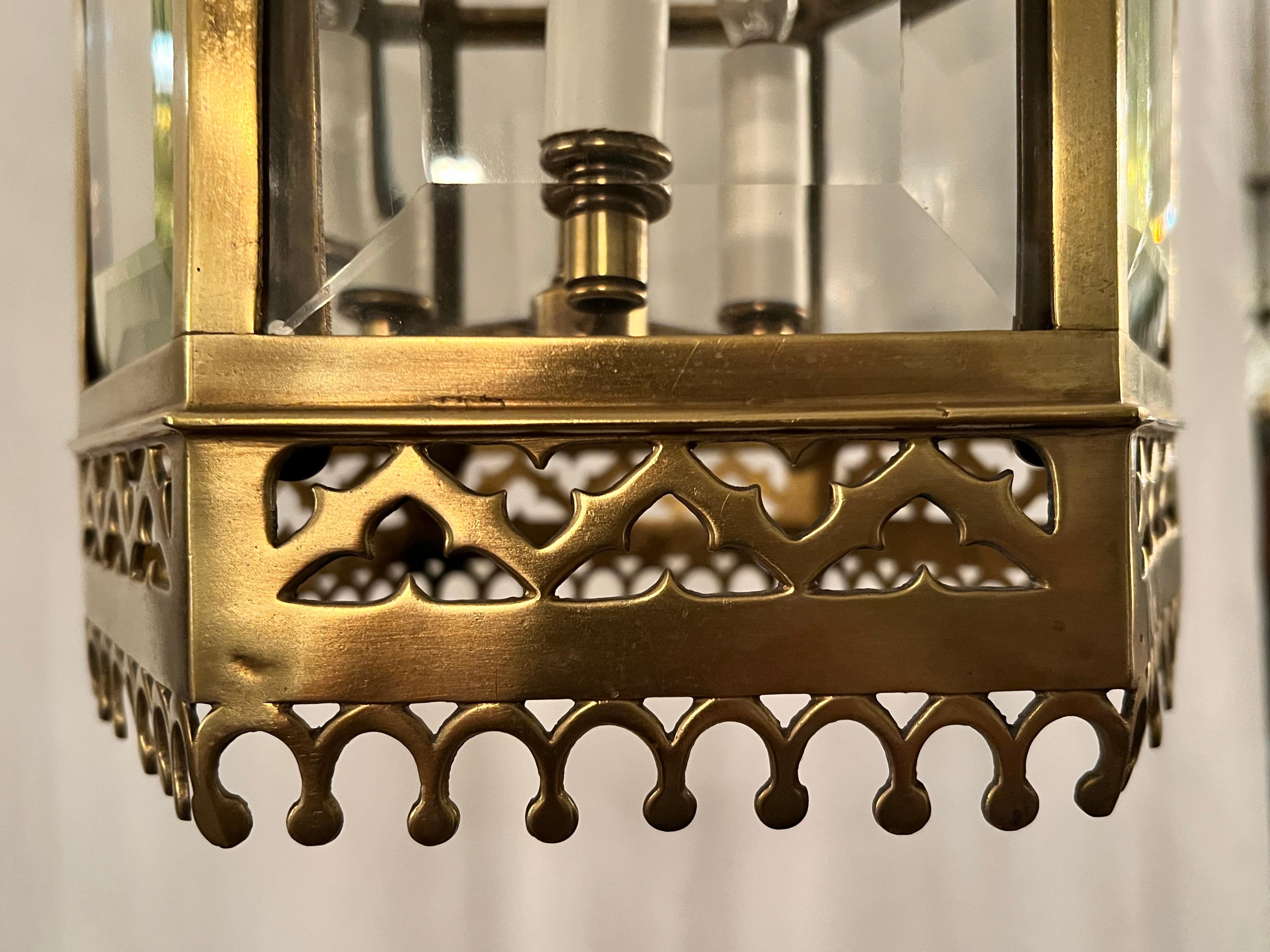 Antique English Brass Lantern Beveled Glass “Edwardian” 1875-90