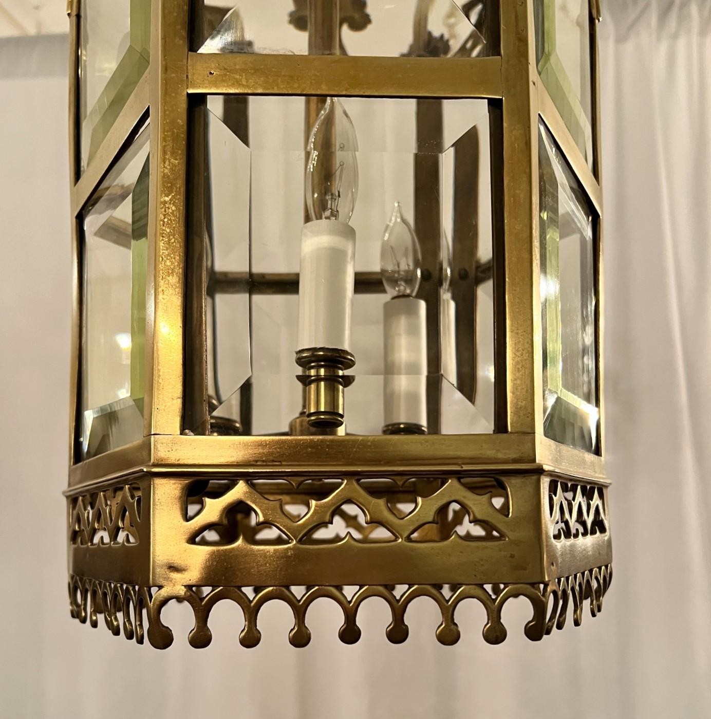 Antique 19th Century English Brass Beveled Glass Lantern  For Sale 2