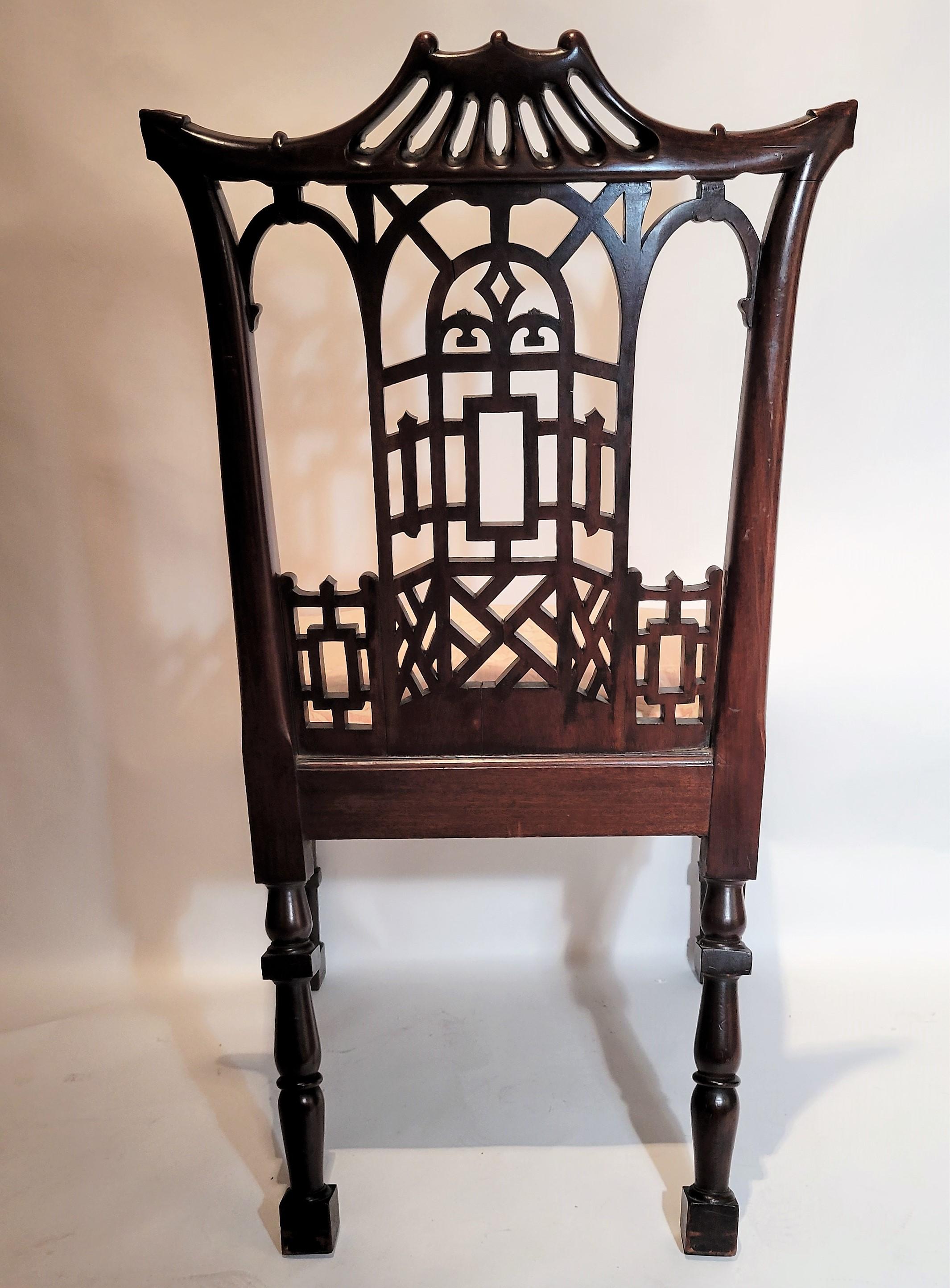 Mahogany Antique 19th Century English Chinese Chippendale Side Chair, circa 1850-1870 For Sale