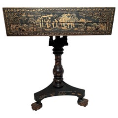 Antique 19th Century English Chinoiserie Lacquered Reversible Chess Table