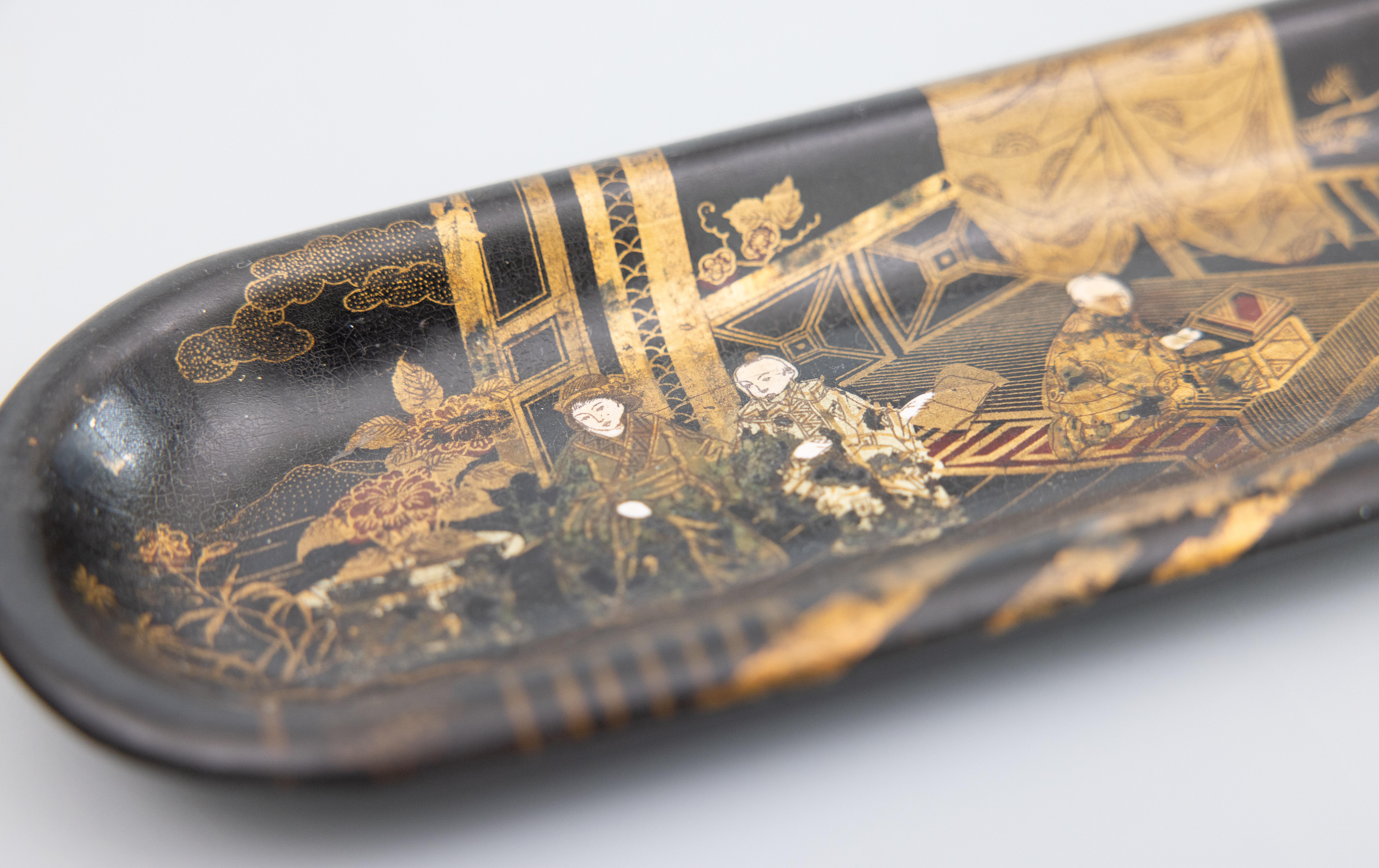 Ancien porte-plume en papier mâché anglais de style Chinoiserie du 19ème siècle Bon état - En vente à Pearland, TX
