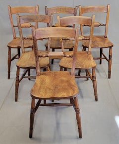 Antique 19th Century English Country Elm Oxford Bar-Back Side Chairs - Set of 6