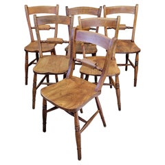 Antike englische Country Elm Oxford-Beistellstühle mit Bar-Rückenlehne aus dem 19. Jahrhundert - 6er-Set