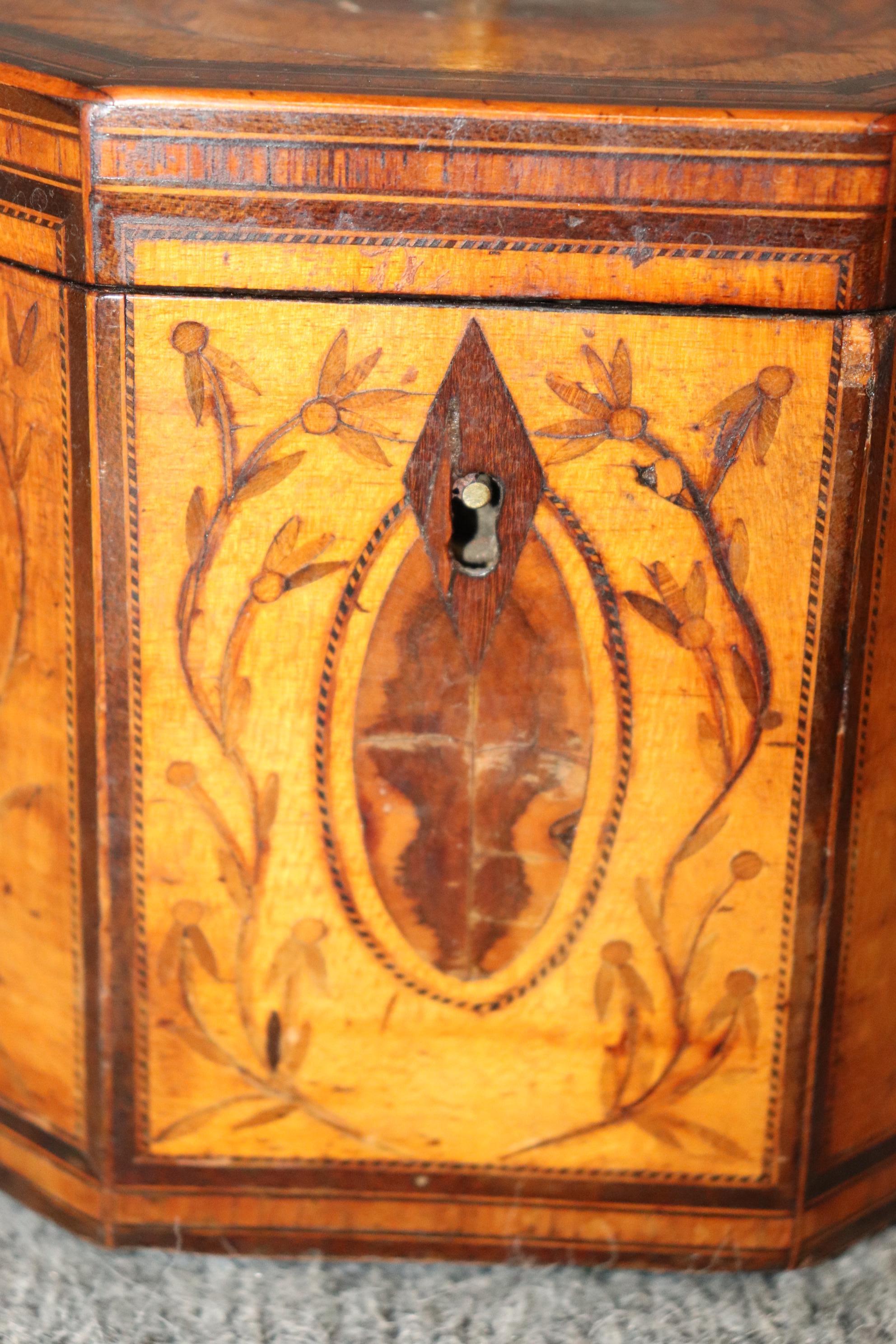 Antique 19th Century English Edwardian Inlaid Tea Caddy Box For Sale 4
