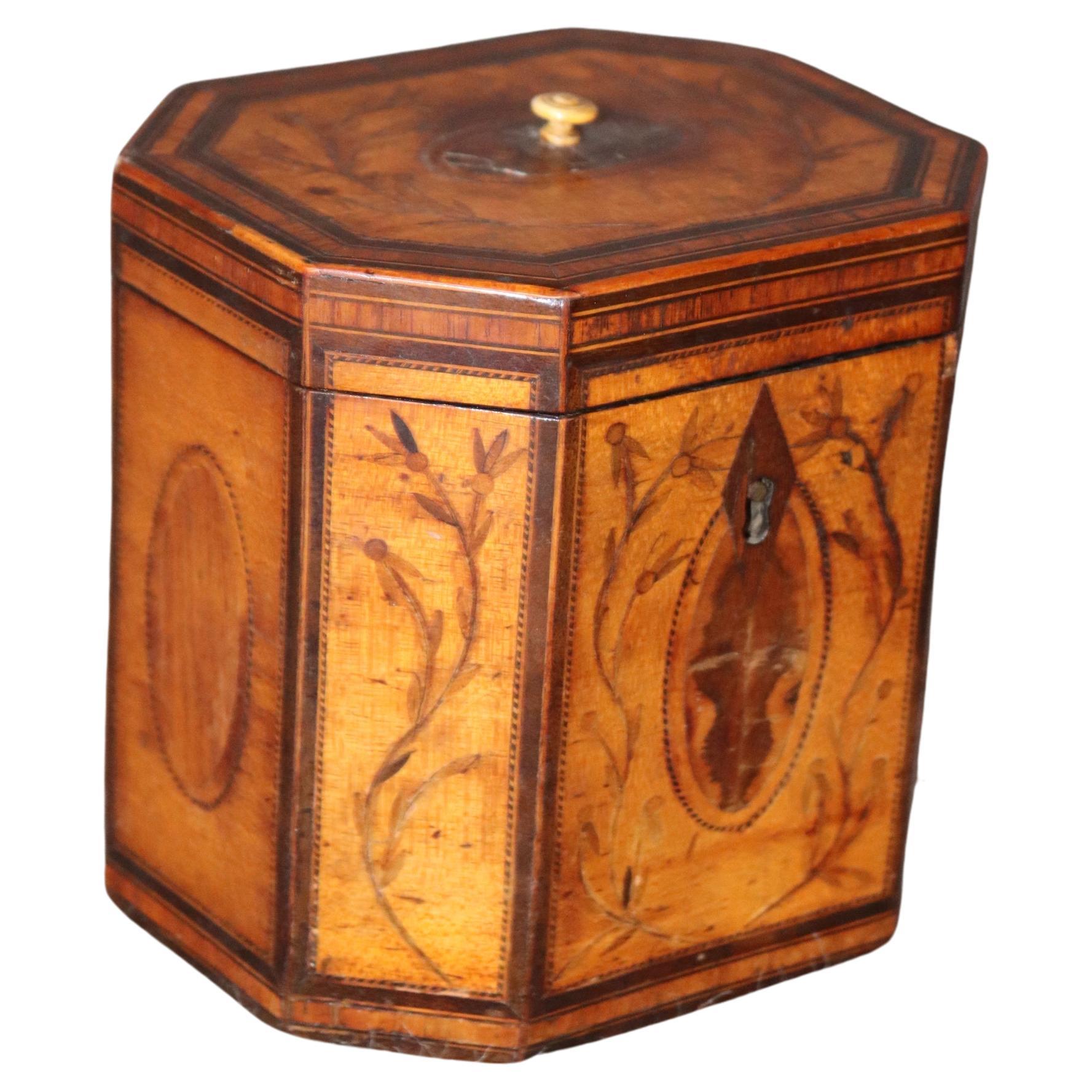 Antique 19th Century English Edwardian Inlaid Tea Caddy Box For Sale