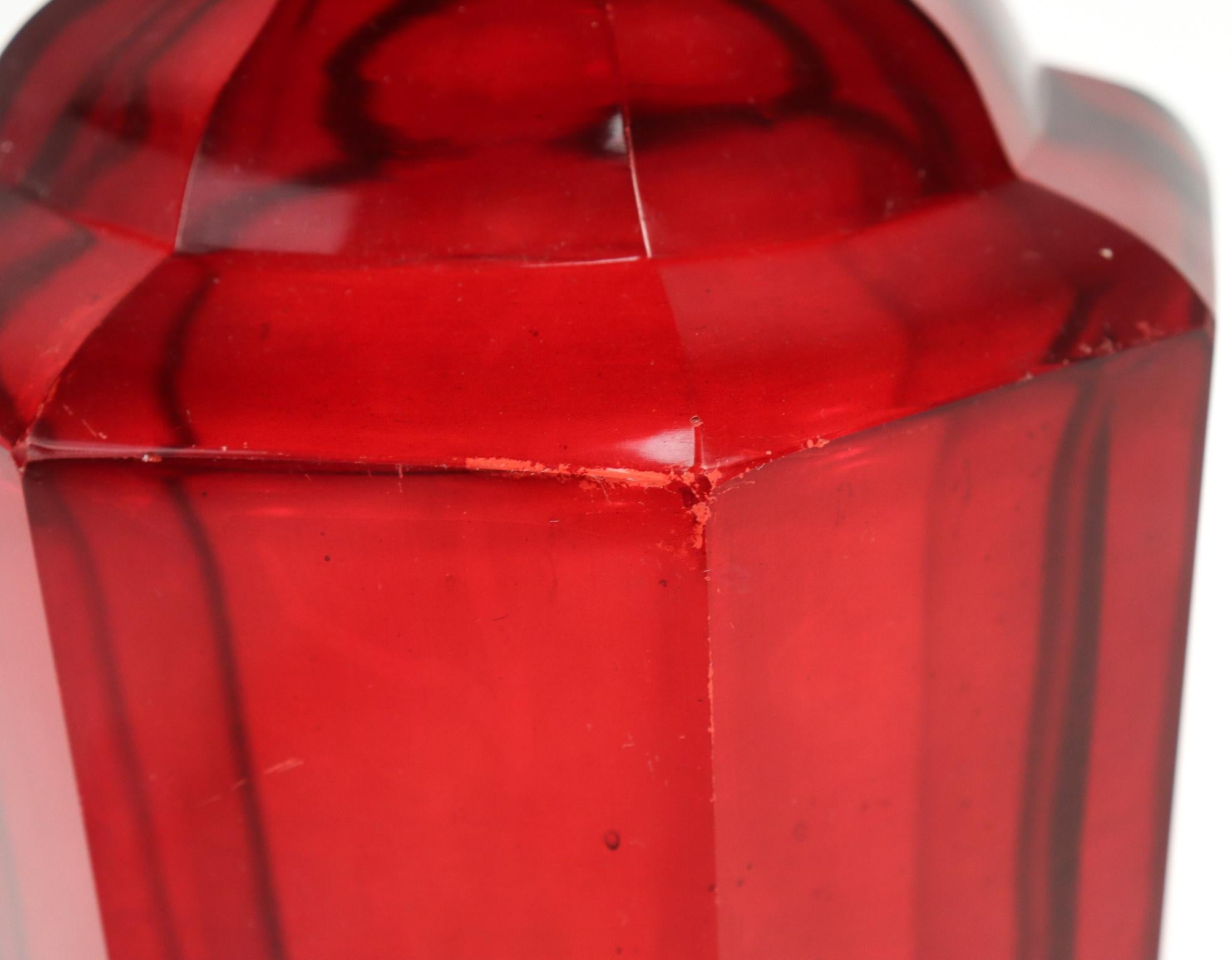 Antique 19th Century English Faceted Ruby Red Cut Glass Wine Decanter 5