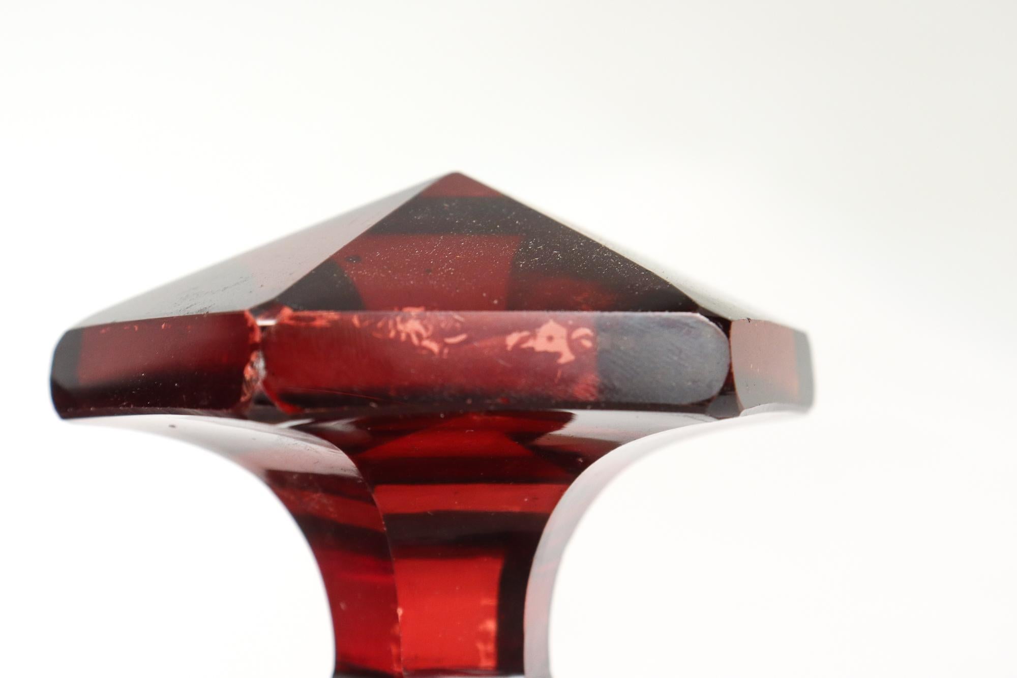 Antique 19th Century English Faceted Ruby Red Cut Glass Wine Decanter 8