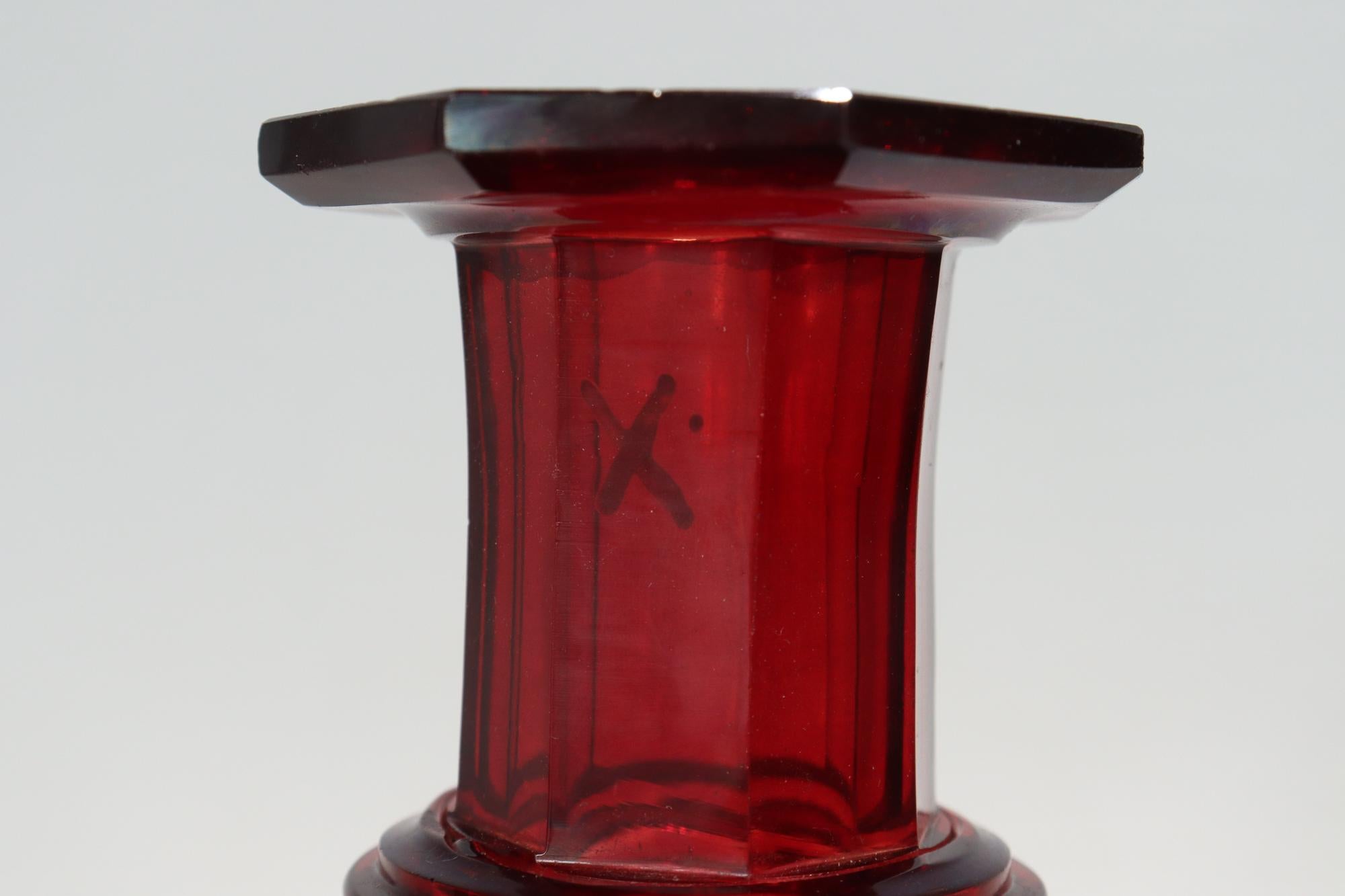 Antique 19th Century English Faceted Ruby Red Cut Glass Wine Decanter 10