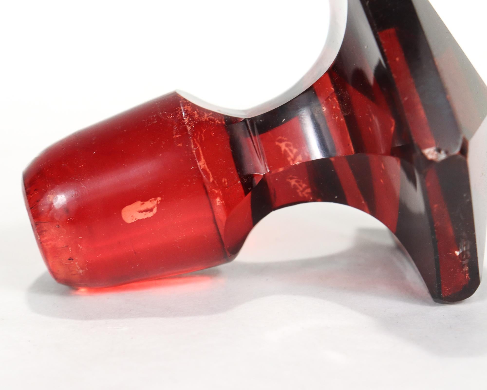 Antique 19th Century English Faceted Ruby Red Cut Glass Wine Decanter 13