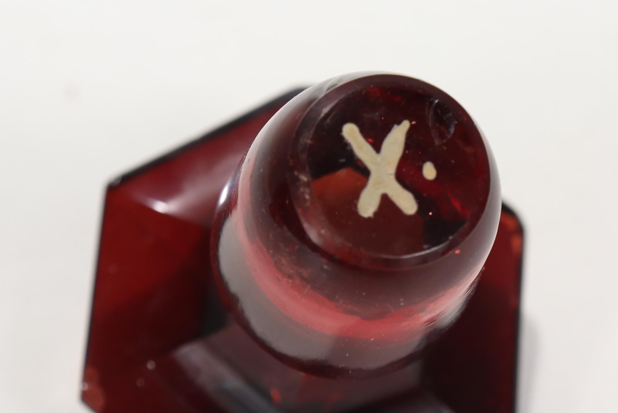 Antique 19th Century English Faceted Ruby Red Cut Glass Wine Decanter 14