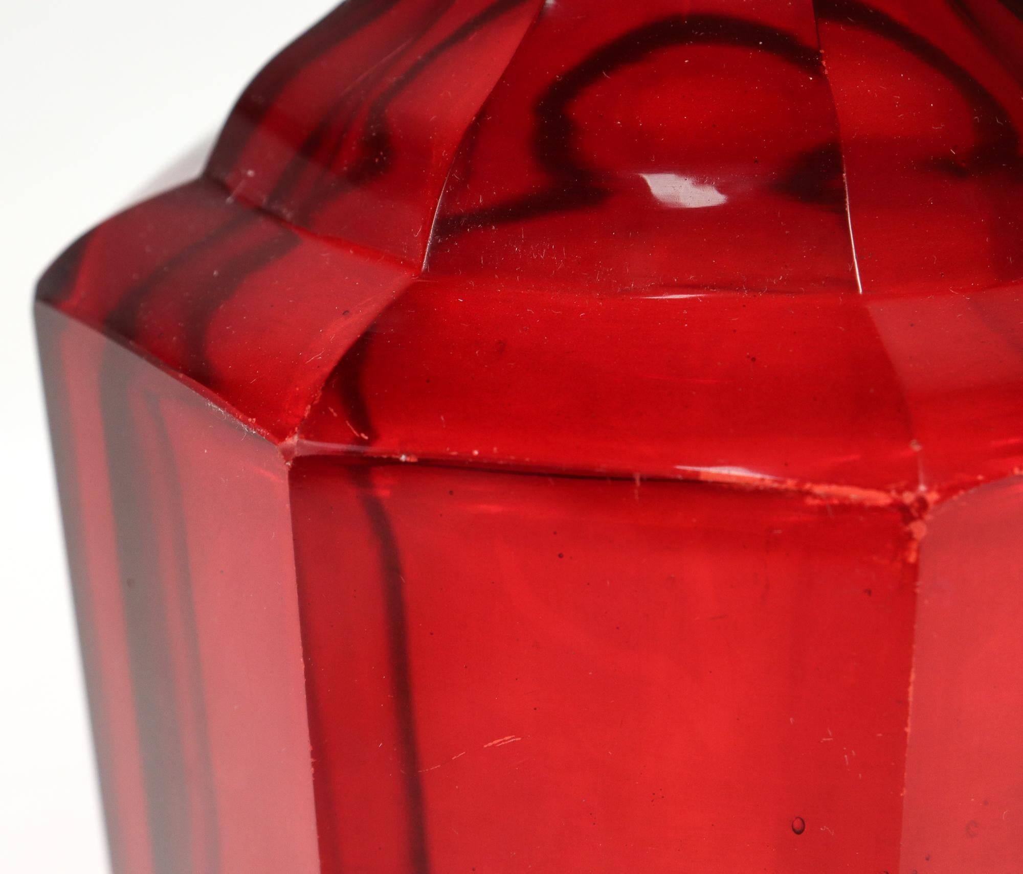 Antique 19th Century English Faceted Ruby Red Cut Glass Wine Decanter  For Sale 4