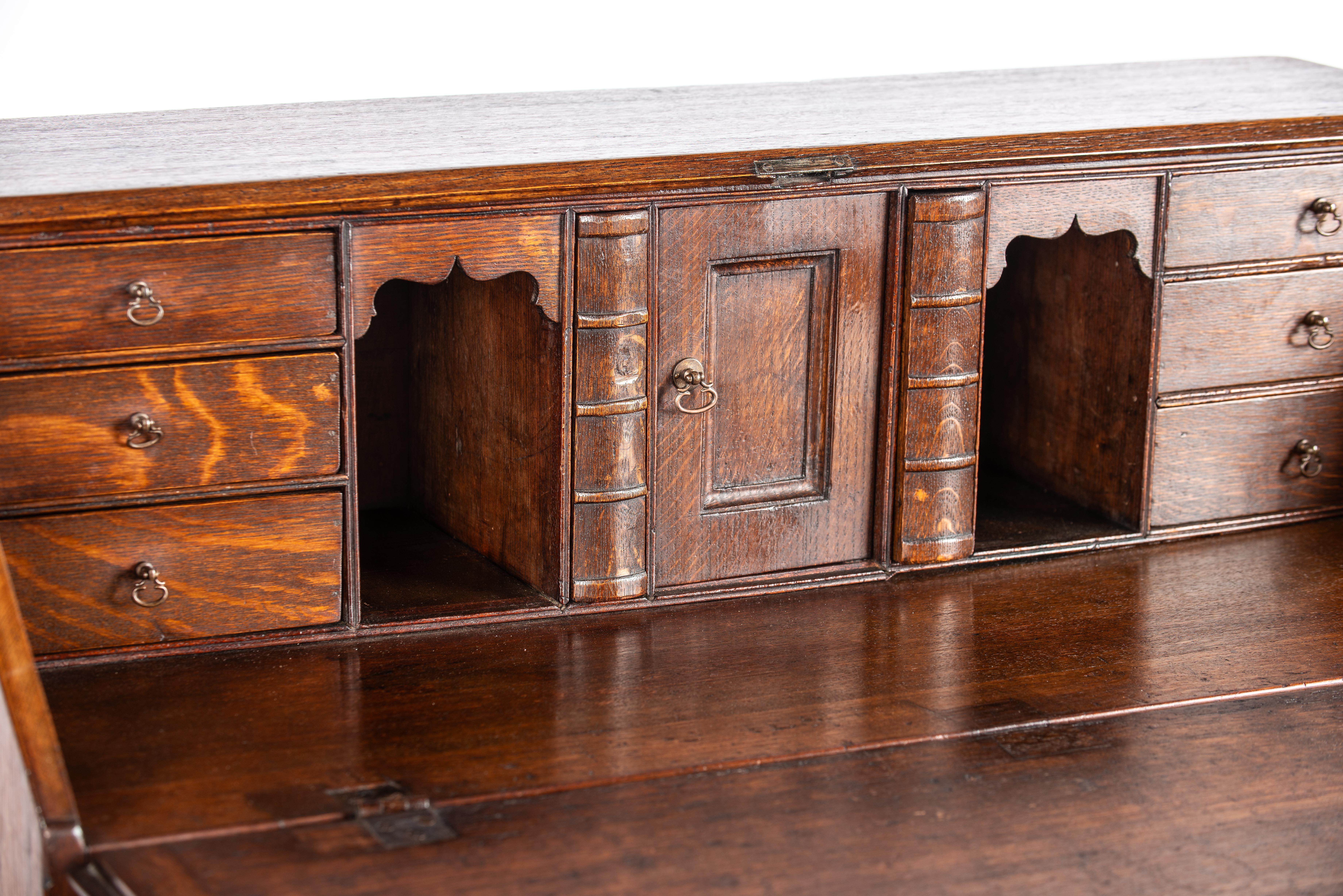 Antique 19th century English George III warm oak Slant front secretary desk 6