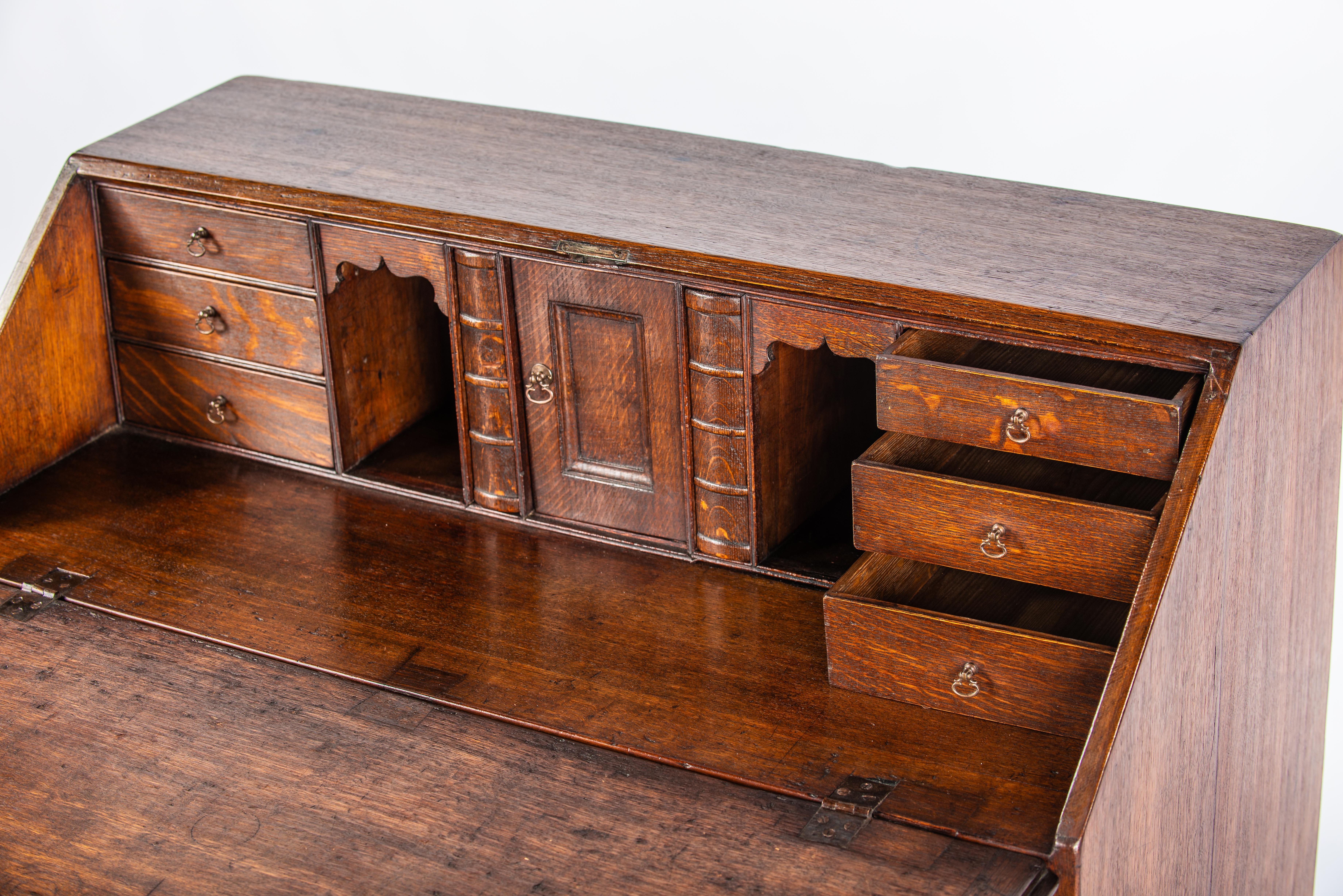 Antique 19th century English George III warm oak Slant front secretary desk 11