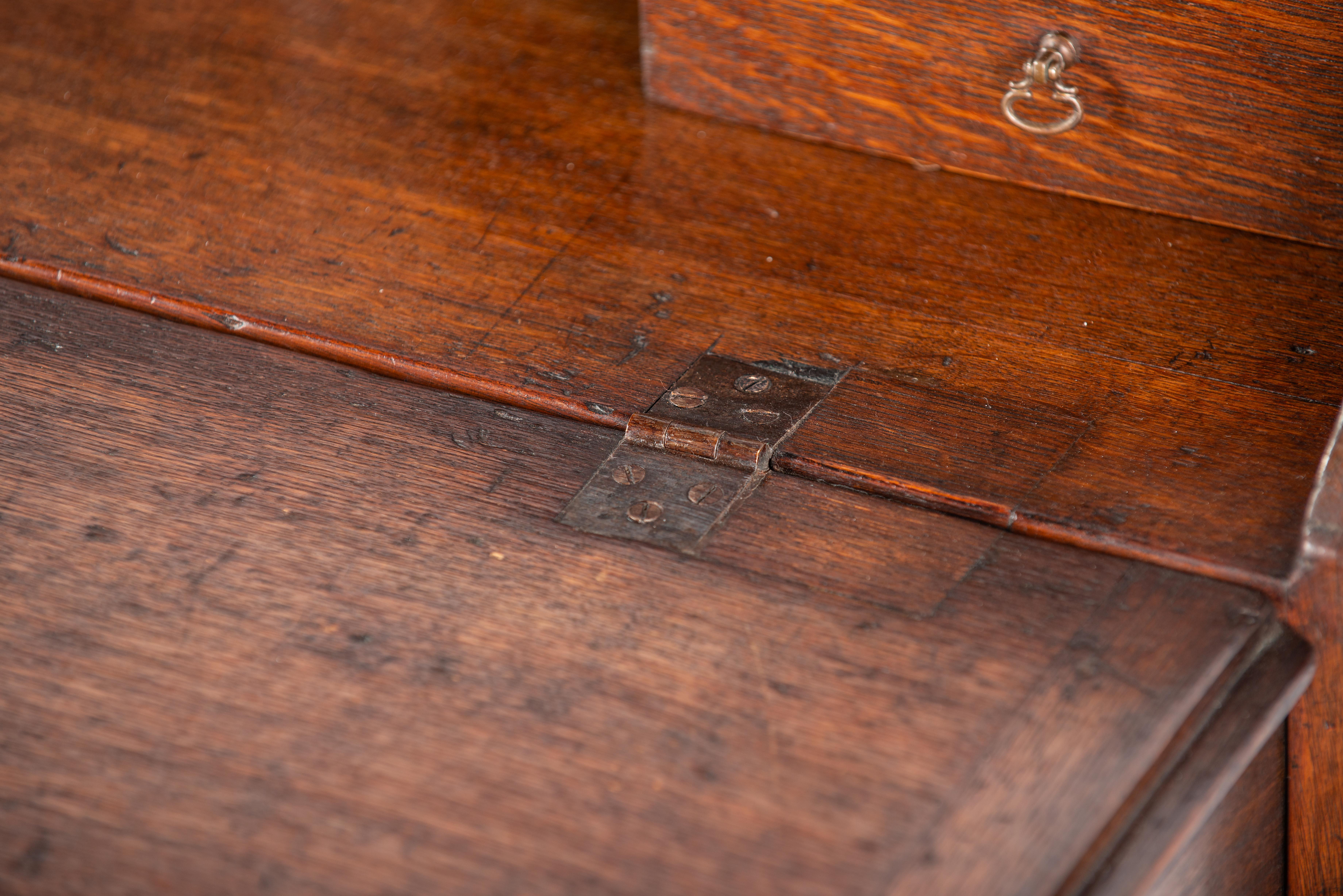 Antique 19th century English George III warm oak Slant front secretary desk 12