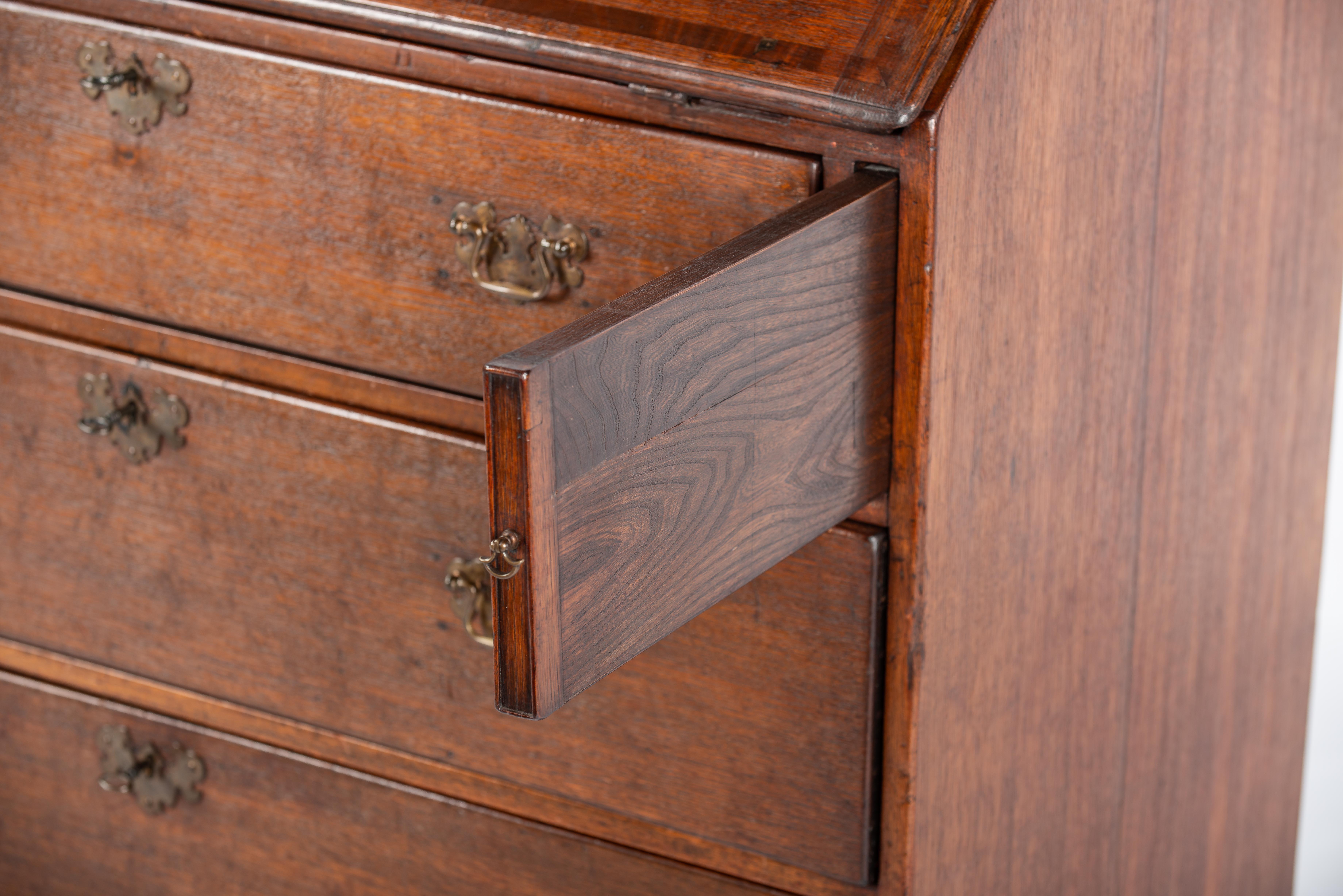 Antique 19th century English George III warm oak Slant front secretary desk 1