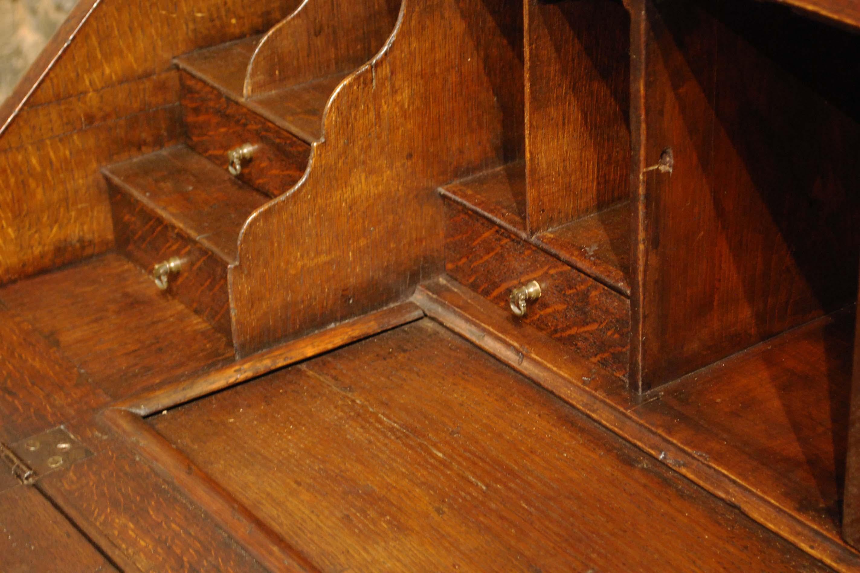 Antique 19th Century English Georgian Solid Oak Slant Front Desk or Secretary 3