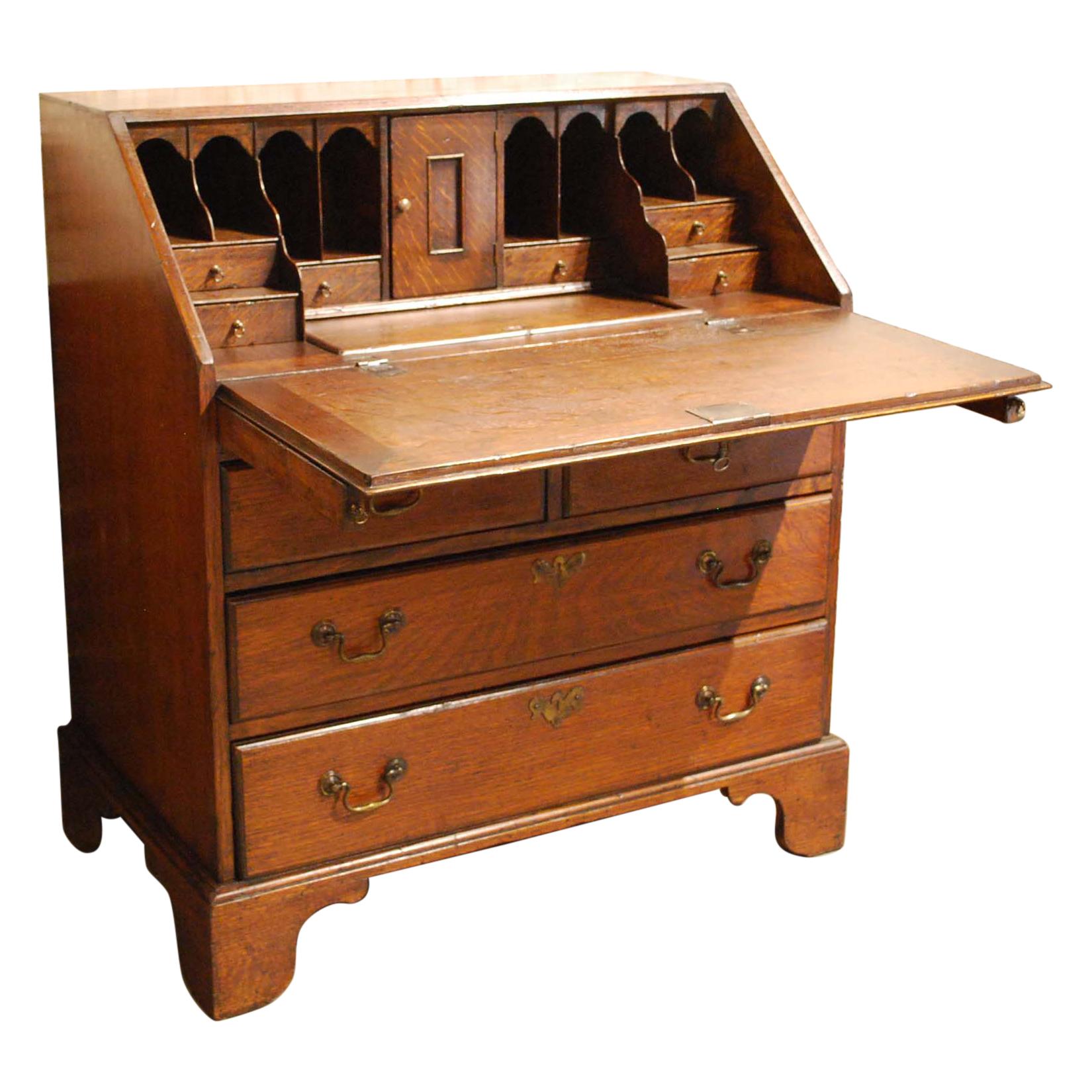 Antique 19th Century English Georgian Solid Oak Slant Front Desk or Secretary