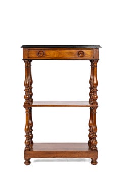 Antique 19th century English honey color walnut 3-tier etagere with drawer