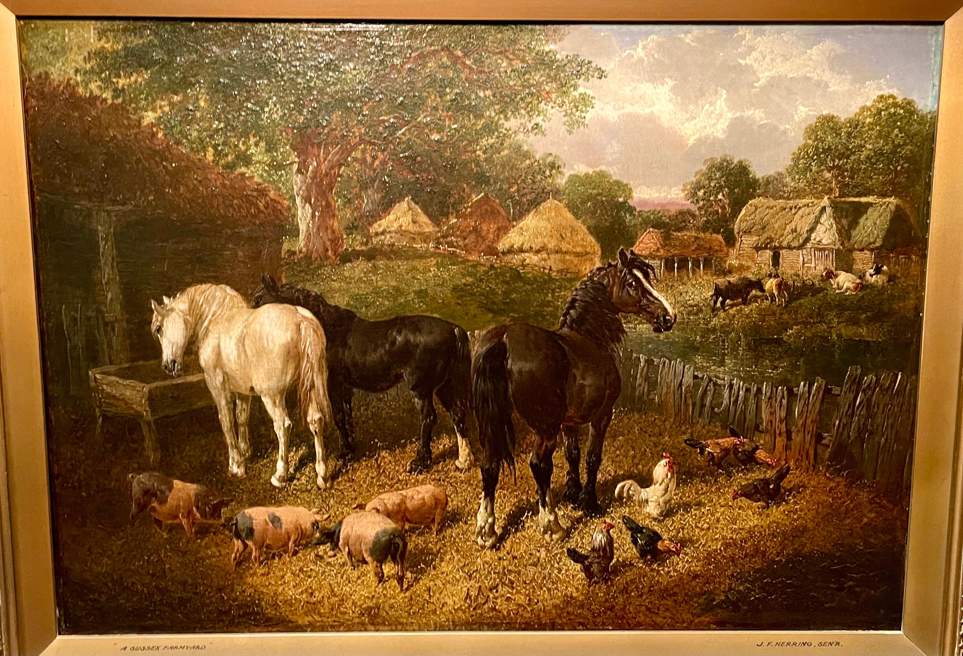 Antique 19th Century English John F. Herring Sr. Oil on Canvas Equine Painting In Good Condition For Sale In New Orleans, LA