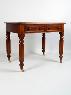 Antique 19th Century English Leather Inset Library Table, C.1840
