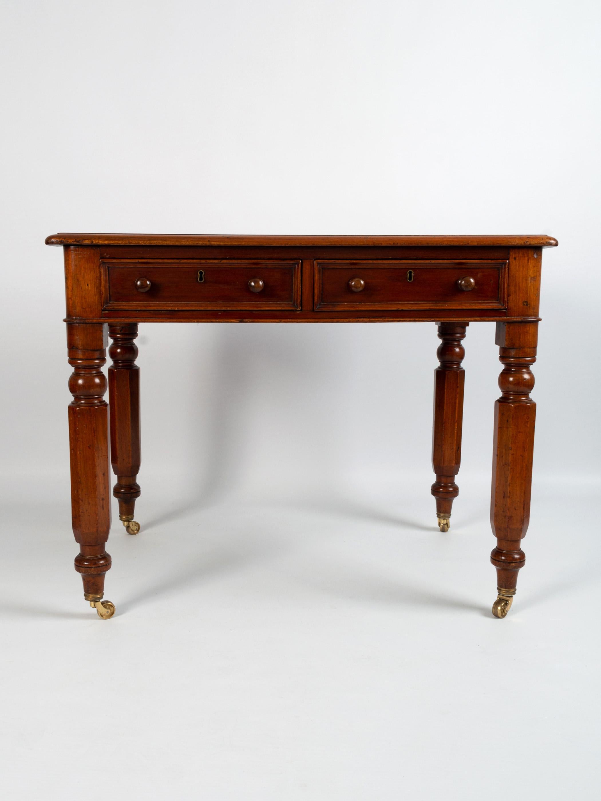 Victorian Antique 19th Century English Leather Inset Library Table, C.1840 For Sale