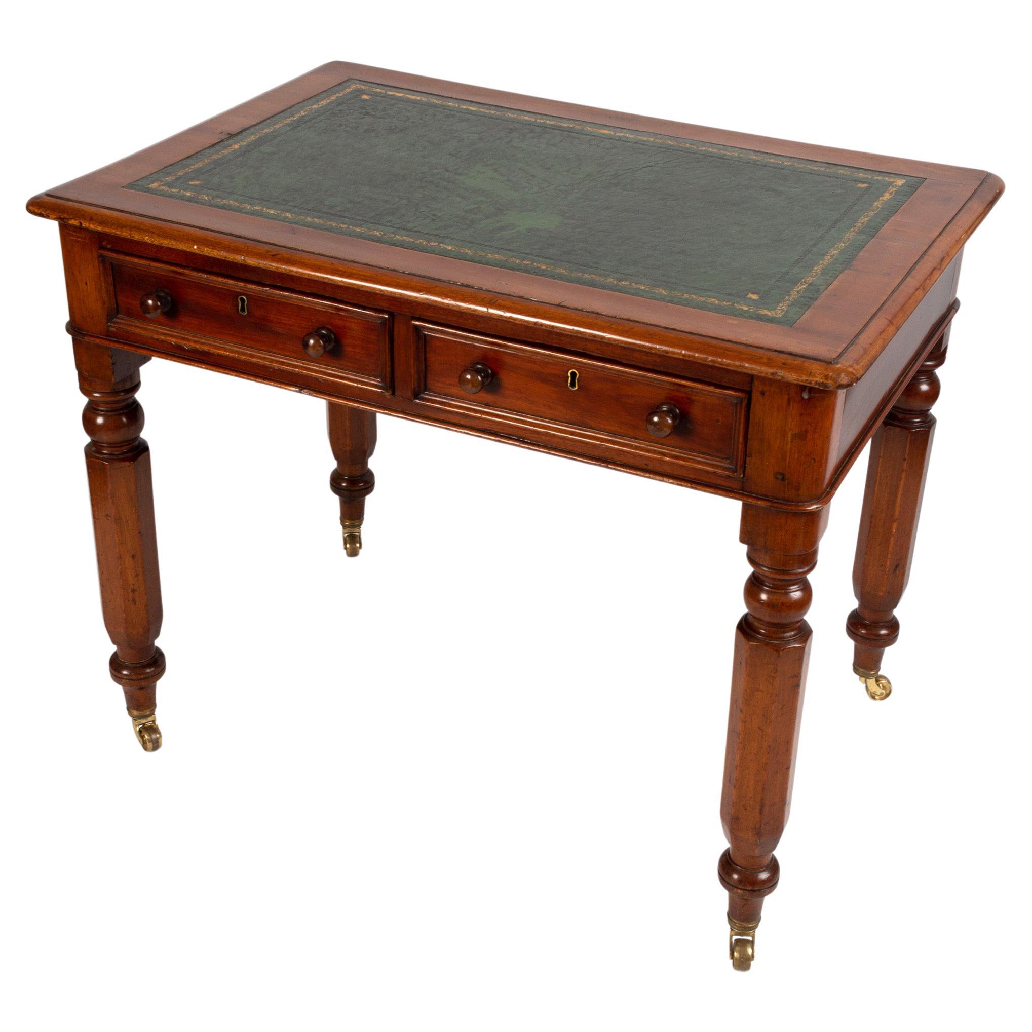 Antique 19th Century English Leather Inset Library Table, C.1840