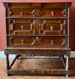 Antique 19th Century English "Linen Fold" Oak Chest on Stand.