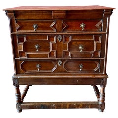 Antique 19th Century English "Linen Fold" Oak Chest on Stand.