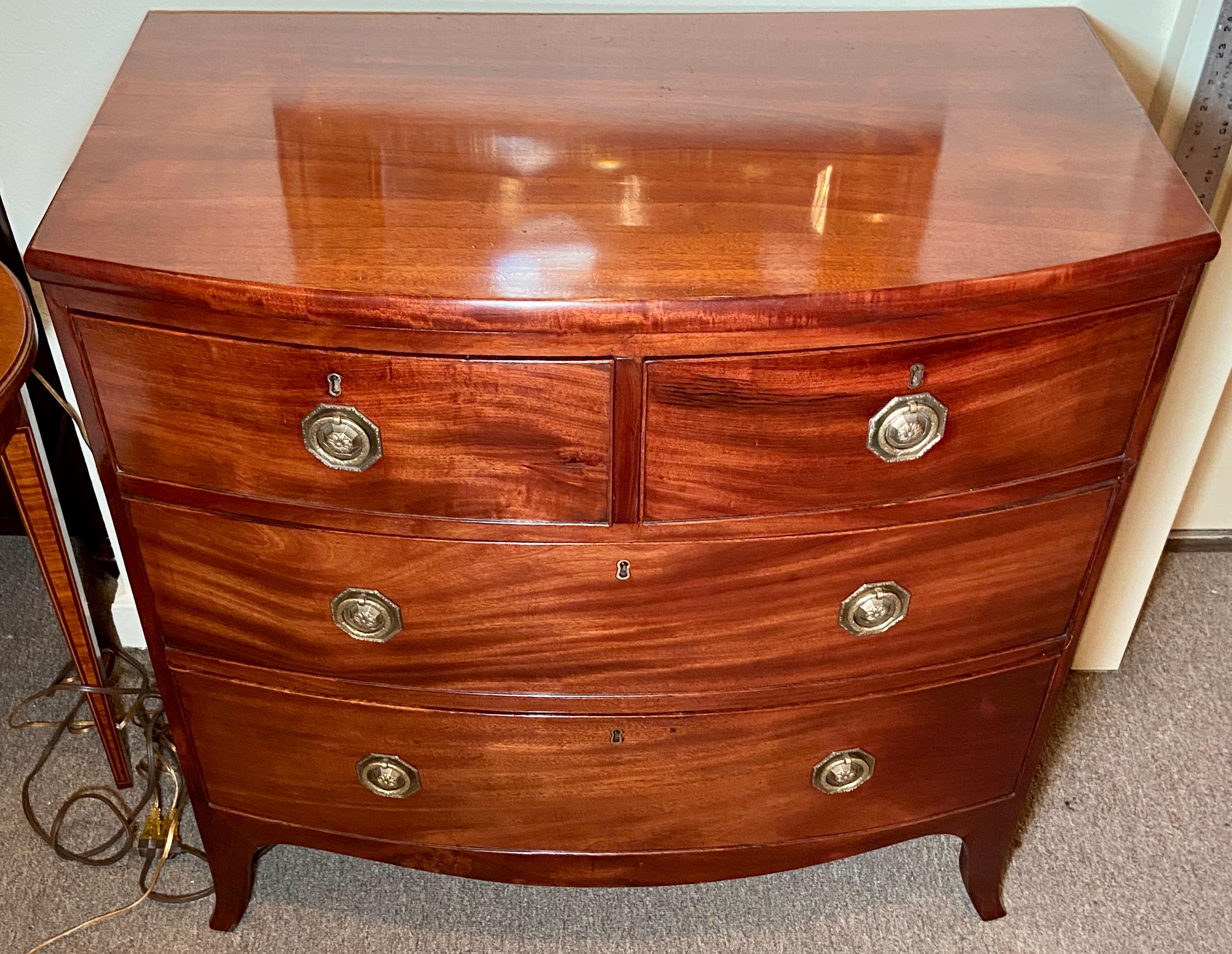 Antique 19th century English mahogany bowfront chest, circa 1860.