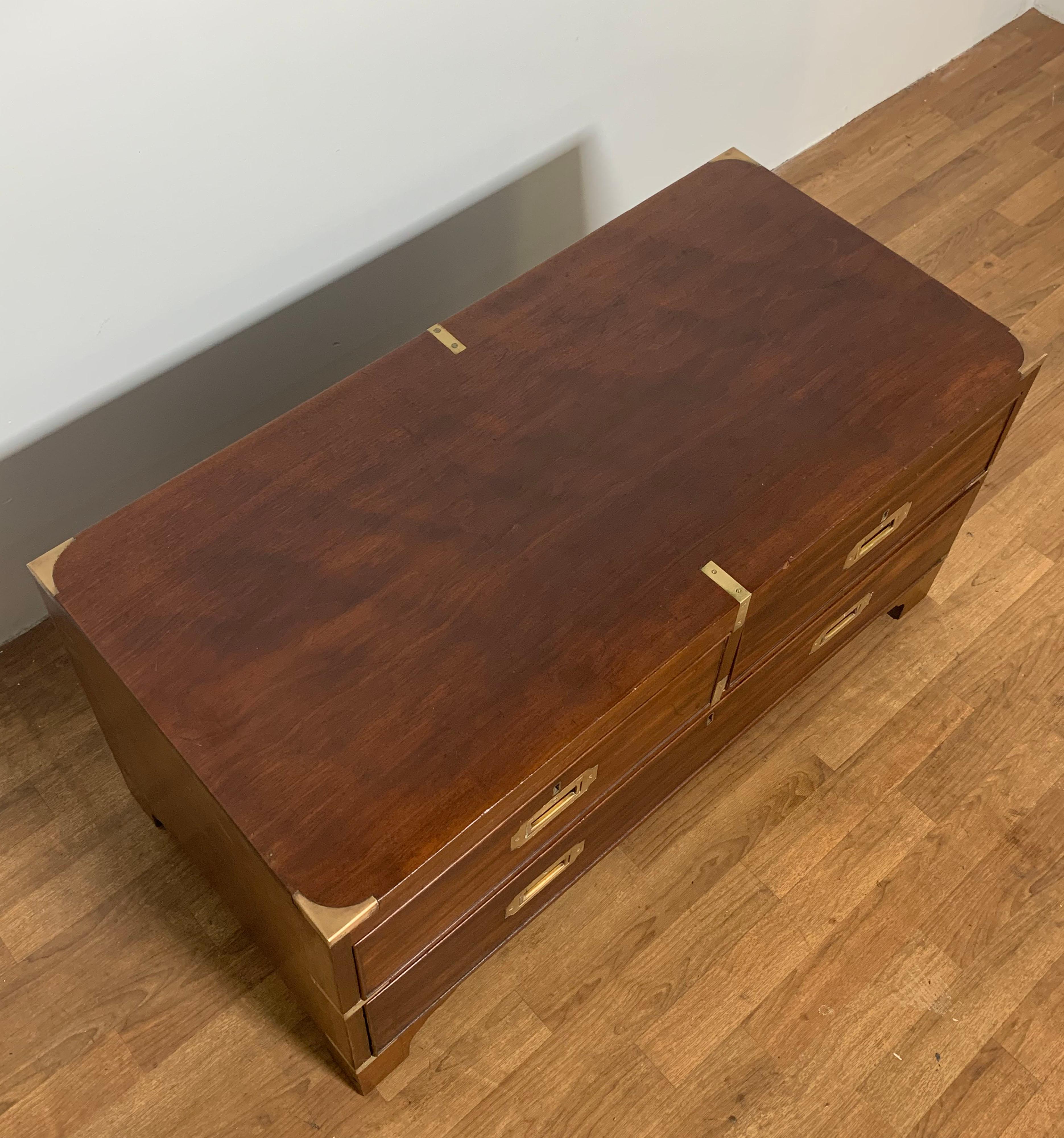 Antique 19th Century English Mahogany Campaign Style Low Chest / Coffee Table In Good Condition In Peabody, MA