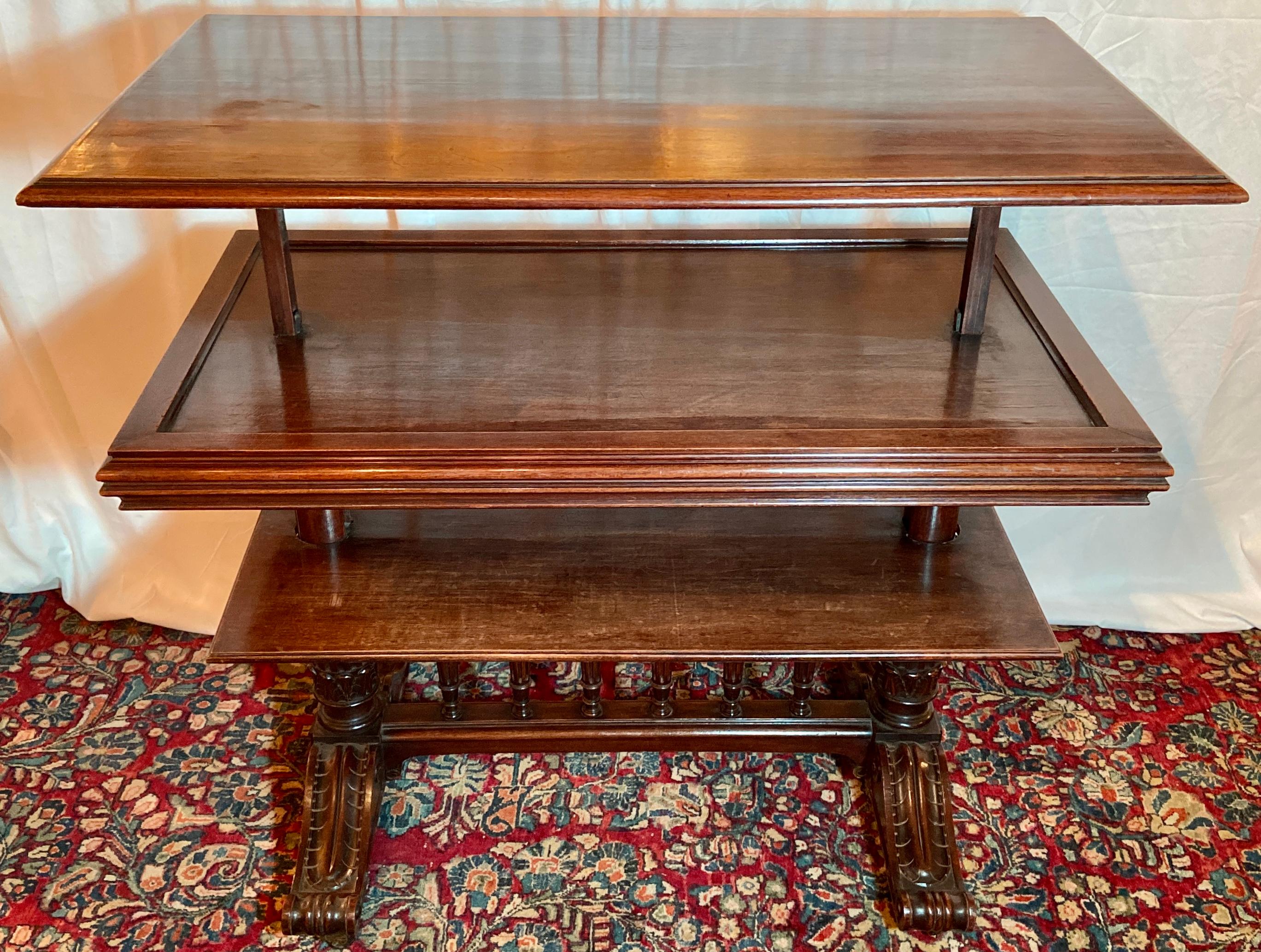Antique 19th Century English Mahogany Two-Tier Mechanical Table In Good Condition For Sale In New Orleans, LA