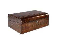 Ancienne boîte à écrire anglaise du 19e siècle en acajou plaqué cuir incrusté Brown