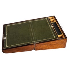 Antique 19th century English Mahogany veneered leather inlaid brown writing box