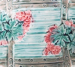 Antique 19th Century English Majolica Floral Leaf Handled Platter