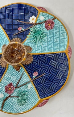 Antique 19th Century English Majolica Porcelain Cobalt & Turquoise Oyster Plate