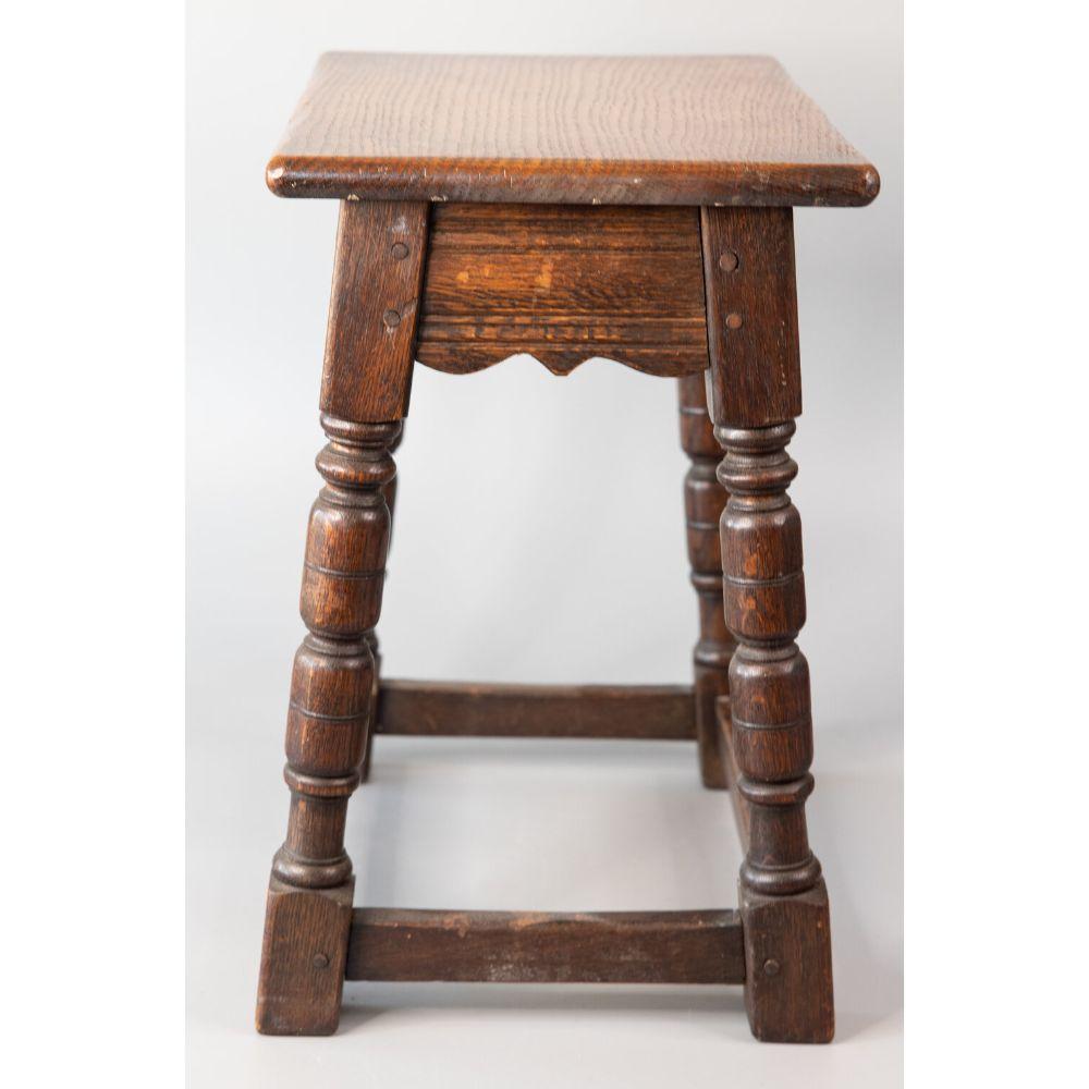 Hand-Carved Antique 19th Century English Oak Joint Stool