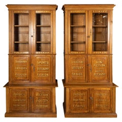 Antique 19th Century Belgian Oak Pair of Estate Library Cabinets, c.1890
