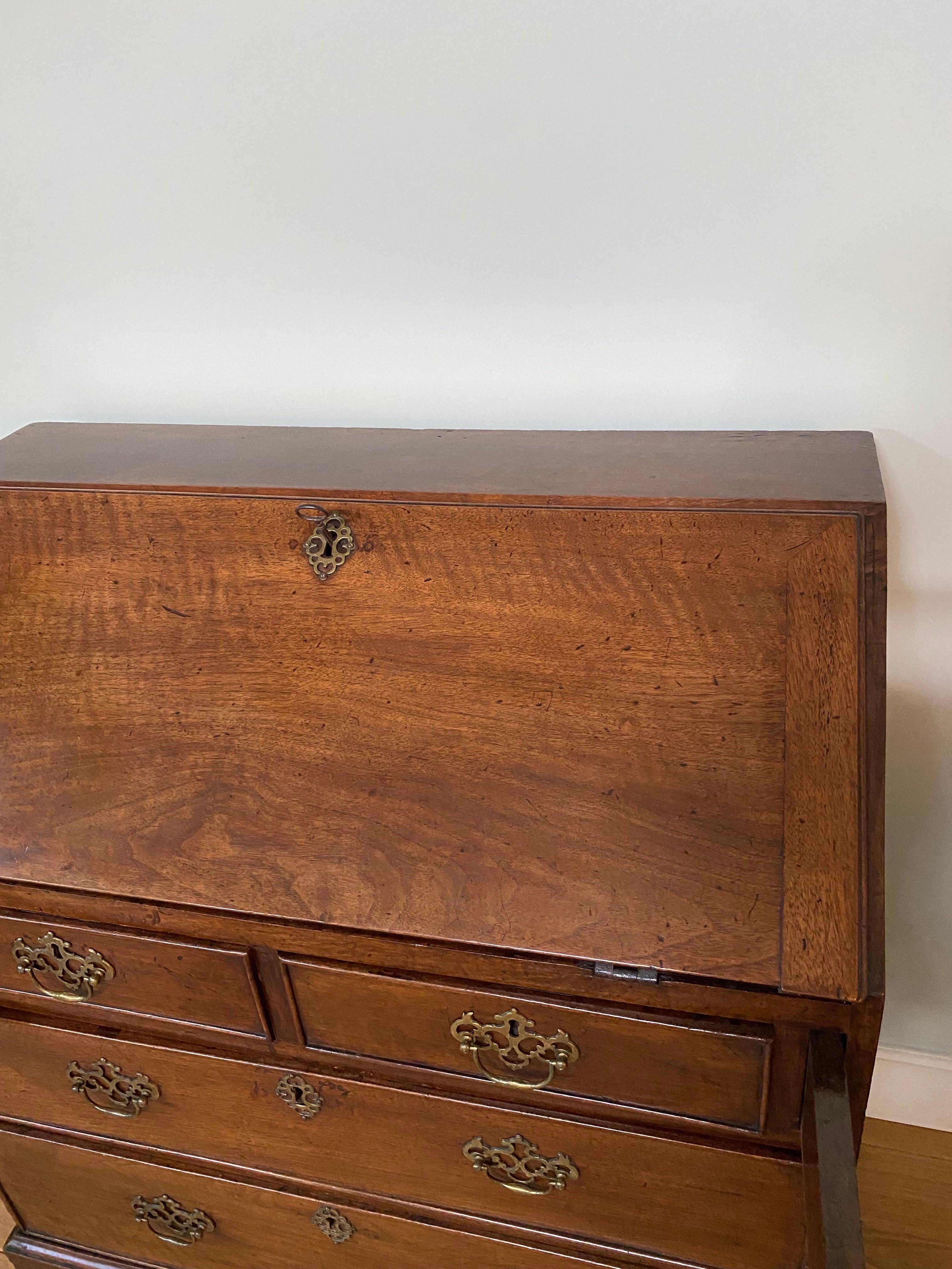 Brass Antique 19th century English oak secretary / bureau For Sale
