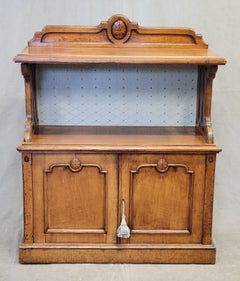 Antique 19th Century English or Scottish Elm Sideboard Server With Fabric Back