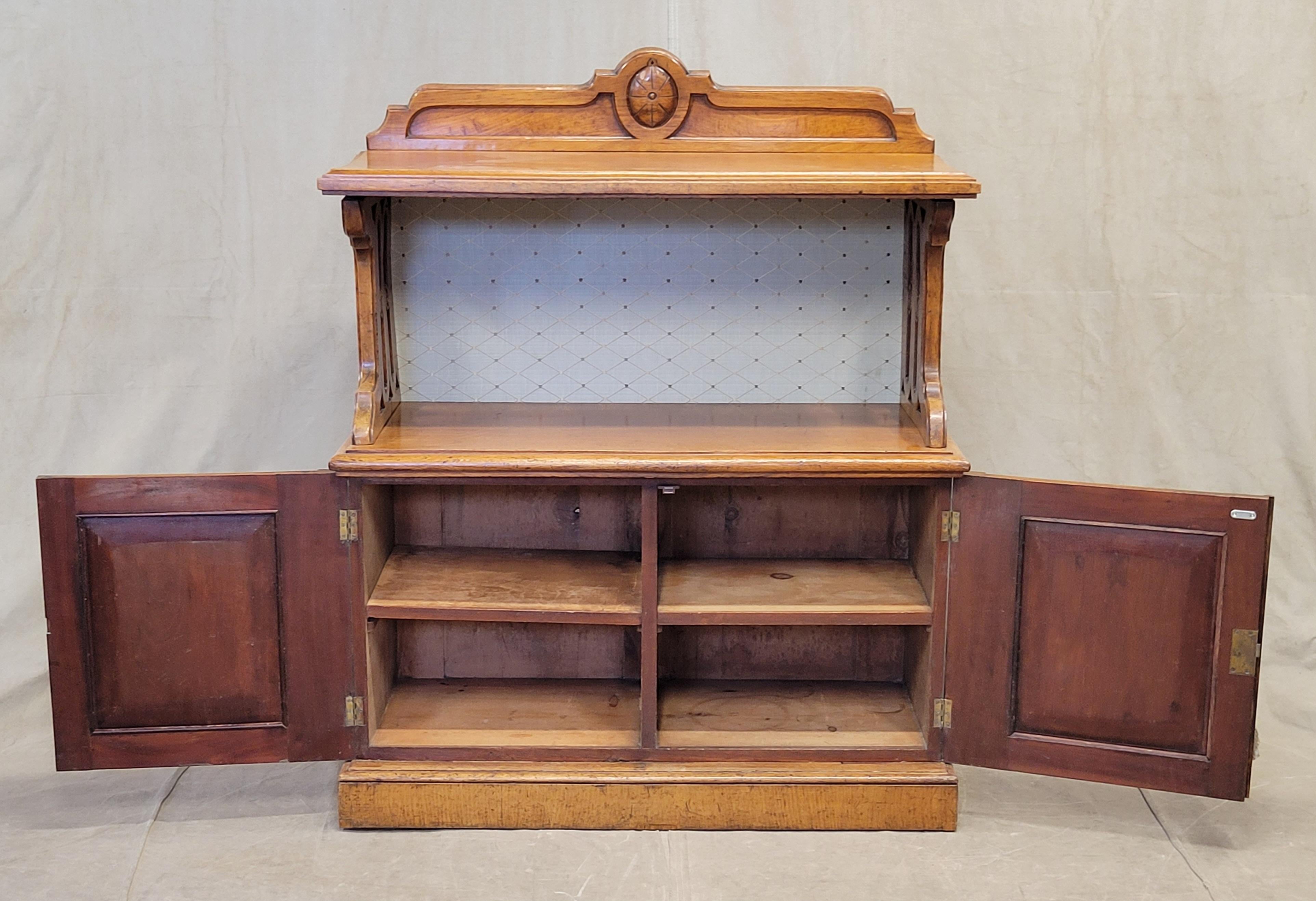 Victorian Antique 19th Century English or Scottish Elm Sideboard Server With Fabric Back For Sale