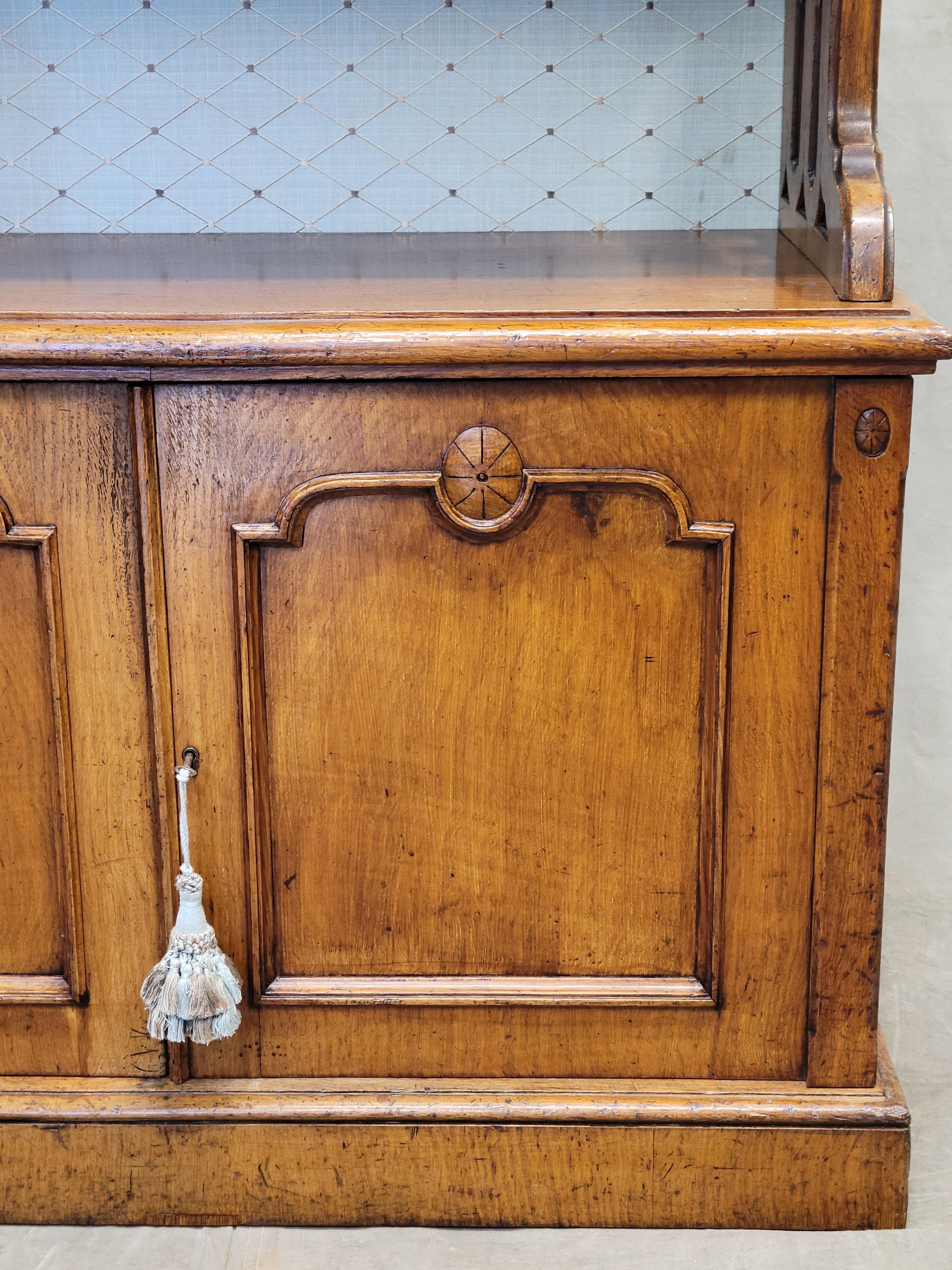 British Antique 19th Century English or Scottish Elm Sideboard Server With Fabric Back For Sale