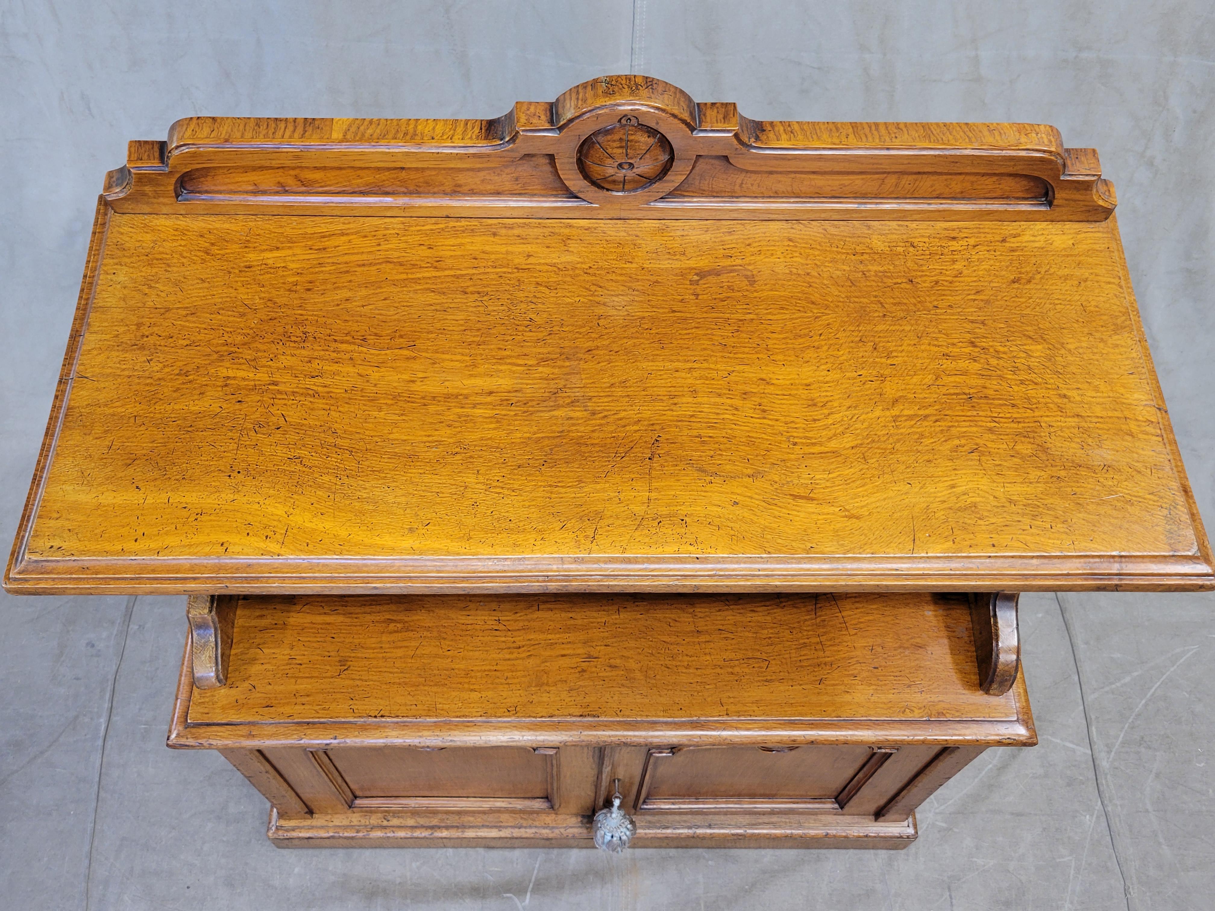 Mahogany Antique 19th Century English or Scottish Elm Sideboard Server With Fabric Back For Sale