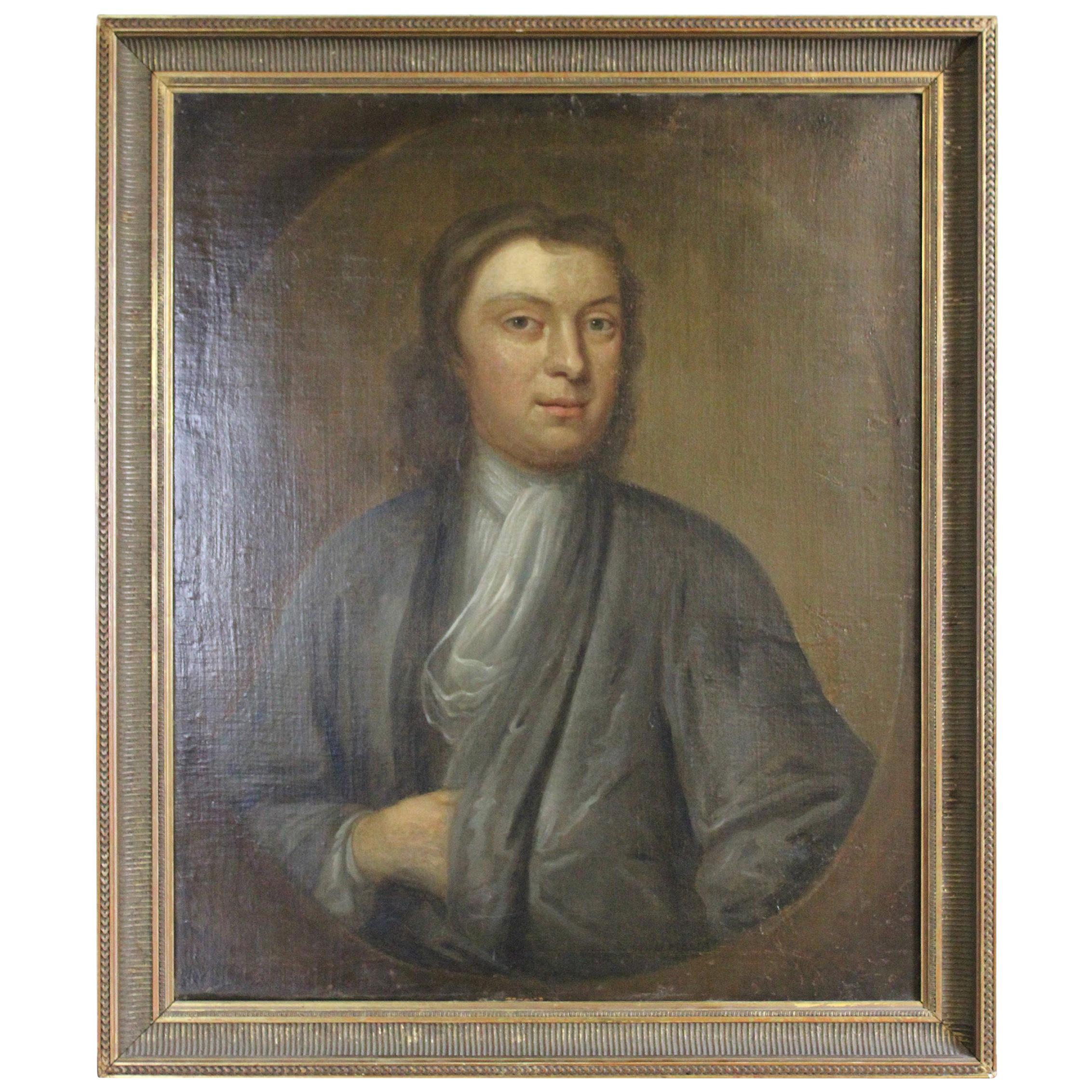 Antique 19th Century English Philosopher Portrait Oil Painting Young Man