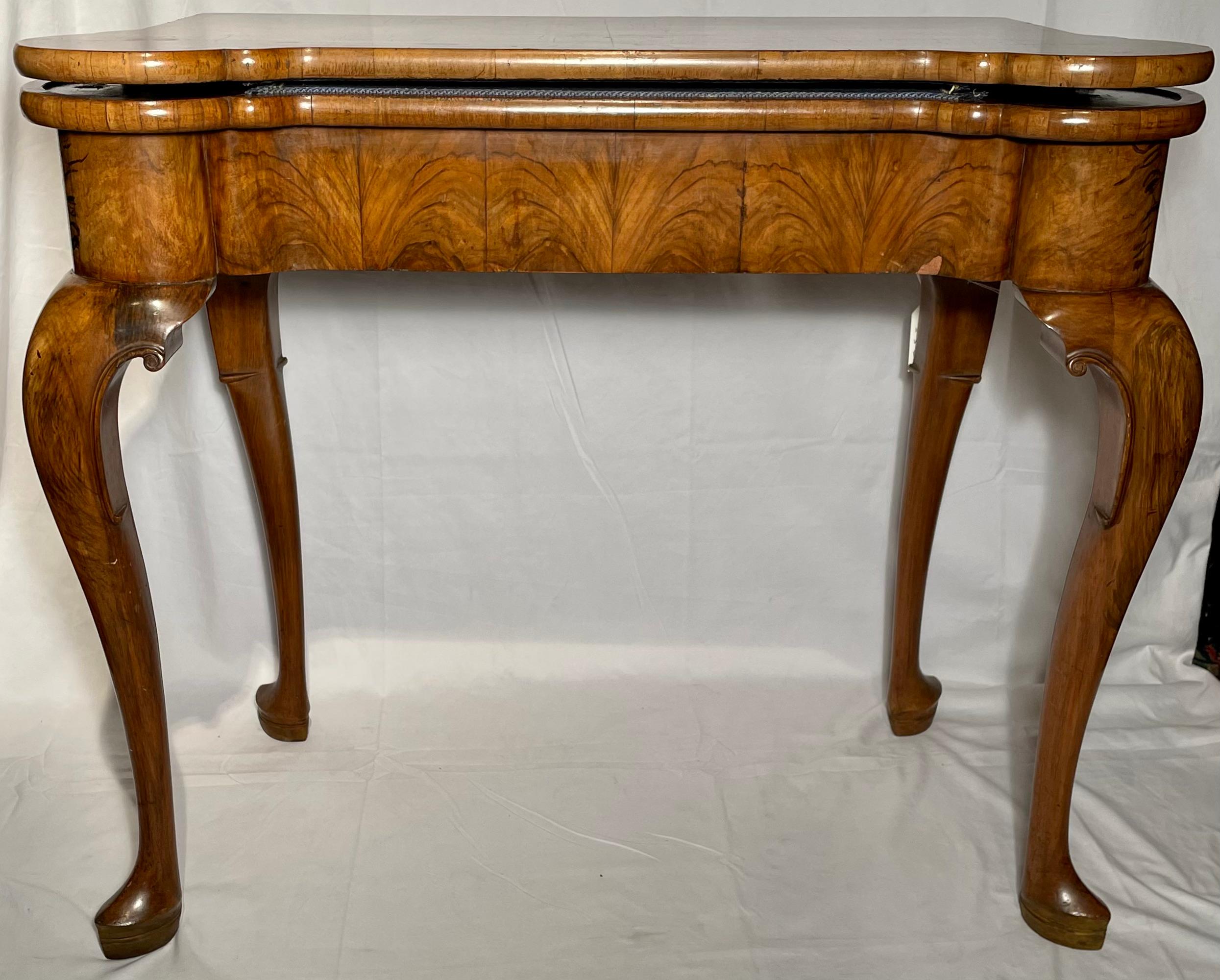 Antique 19th century English Queen Anne burled walnut console and card table.