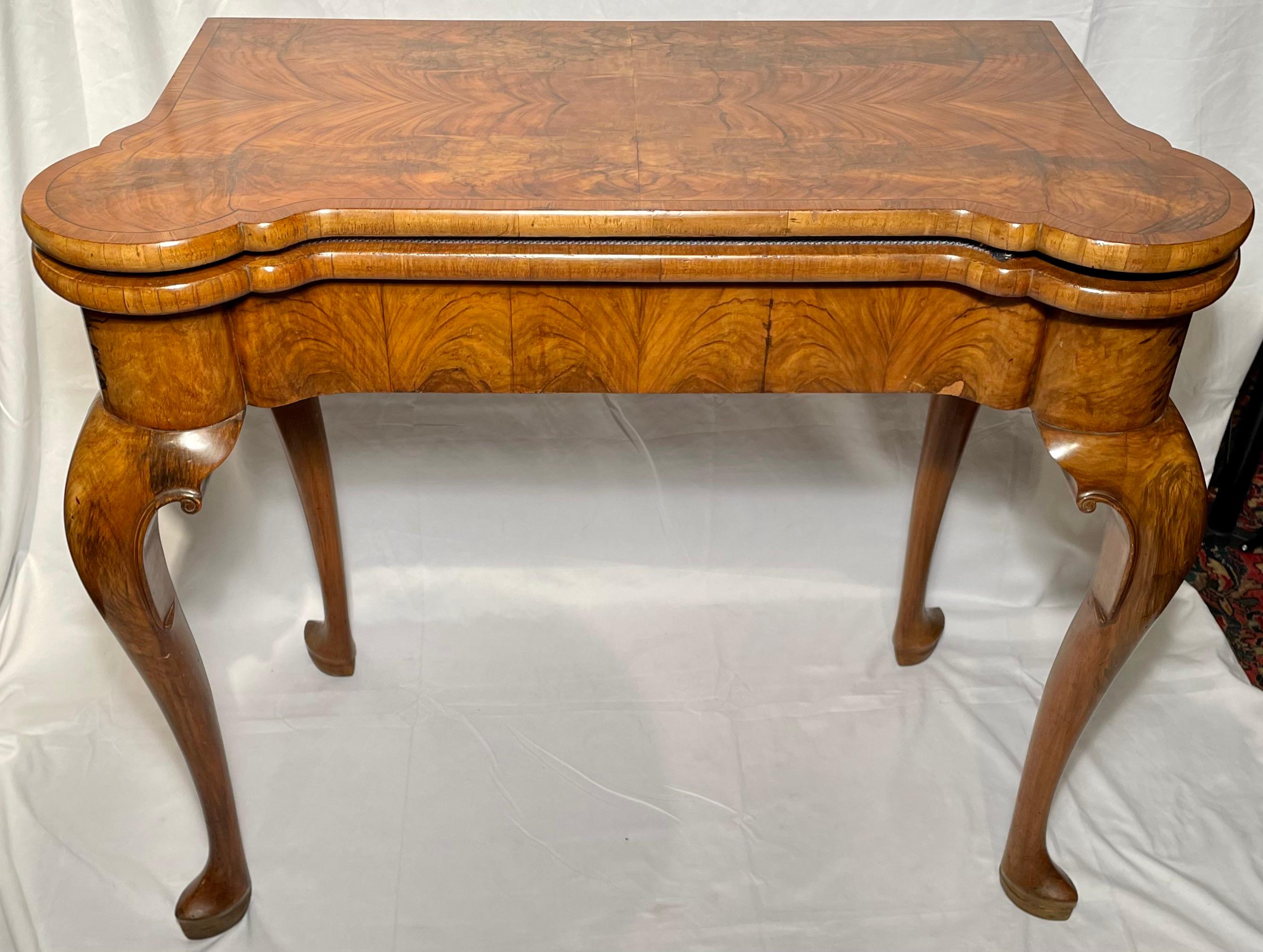 Antique 19th Century English Queen Anne Burled Walnut Console and Card Table In Good Condition For Sale In New Orleans, LA