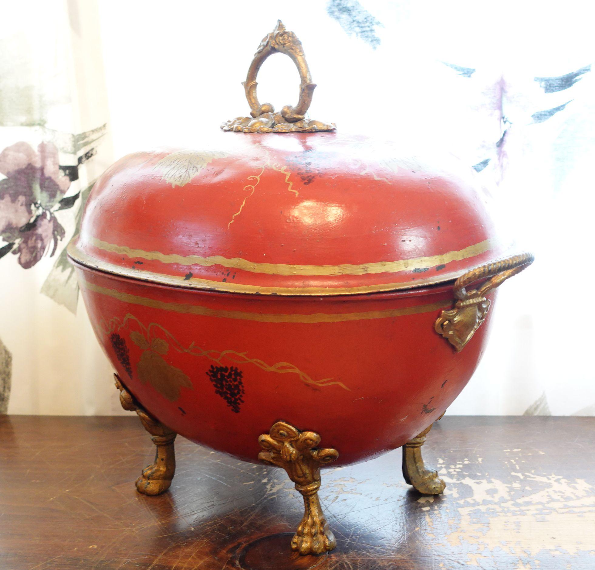 Antique 19th Century English Red Tole Coal Hod For Sale 5